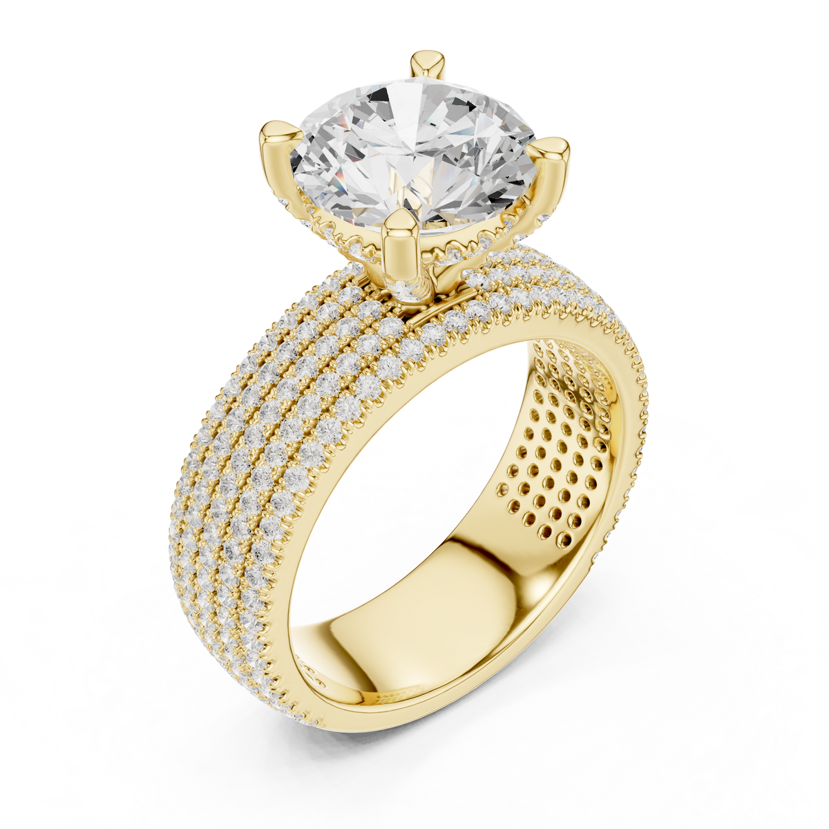 Gold 4Ct Pave Solitaire Round Lab Grown Diamond Luvira Ring