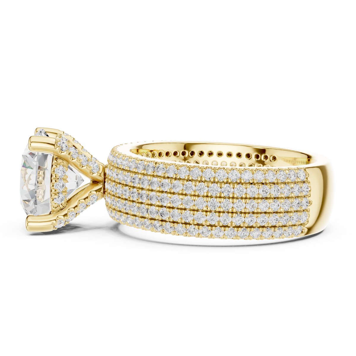 Gold 4Ct Pave Solitaire Round Lab Grown Diamond Luvira Ring