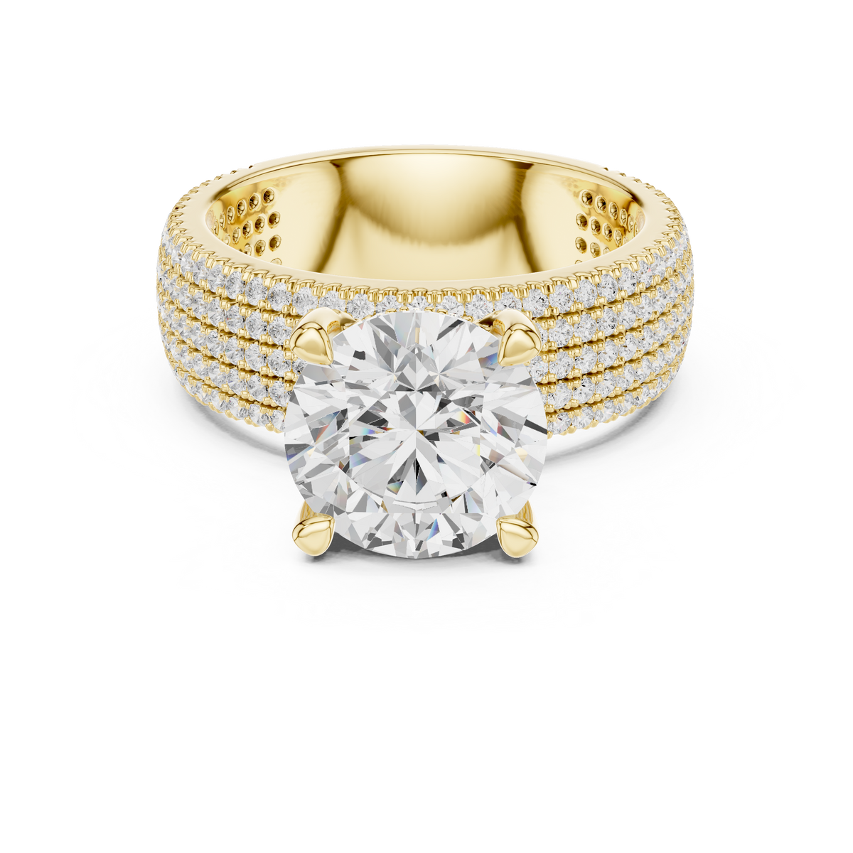 Gold 4Ct Pave Solitaire Round Lab Grown Diamond Luvira Ring