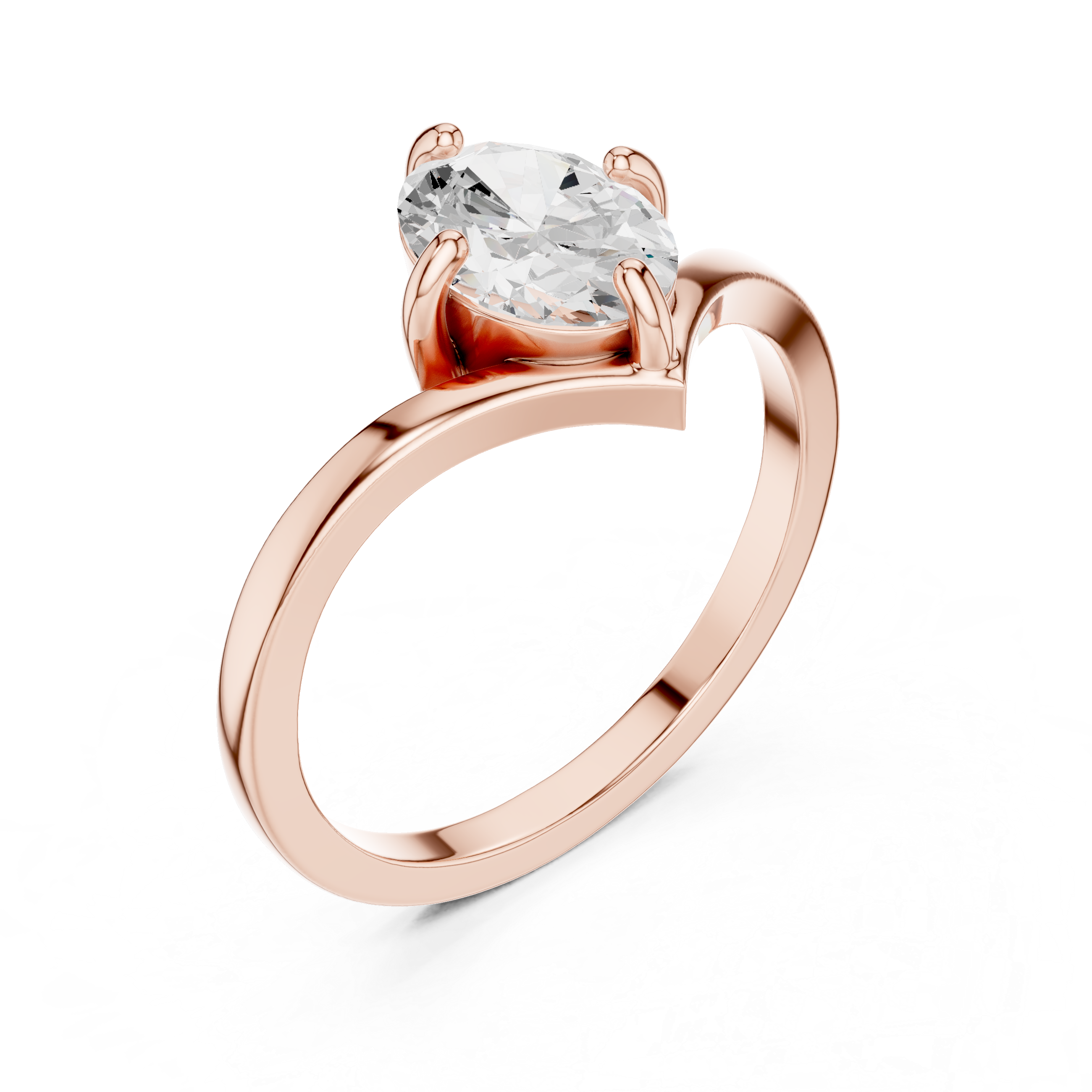 Gold Oval V Shank Solitaire Lab Grown Diamond Cyraelle Ring