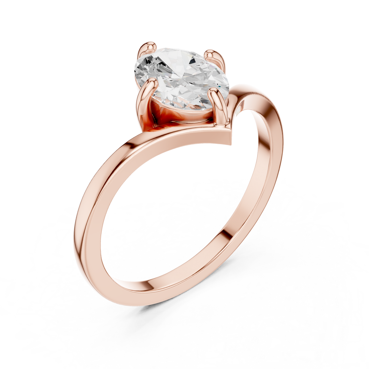 Gold Oval V Shank Solitaire Lab Grown Diamond Cyraelle Ring