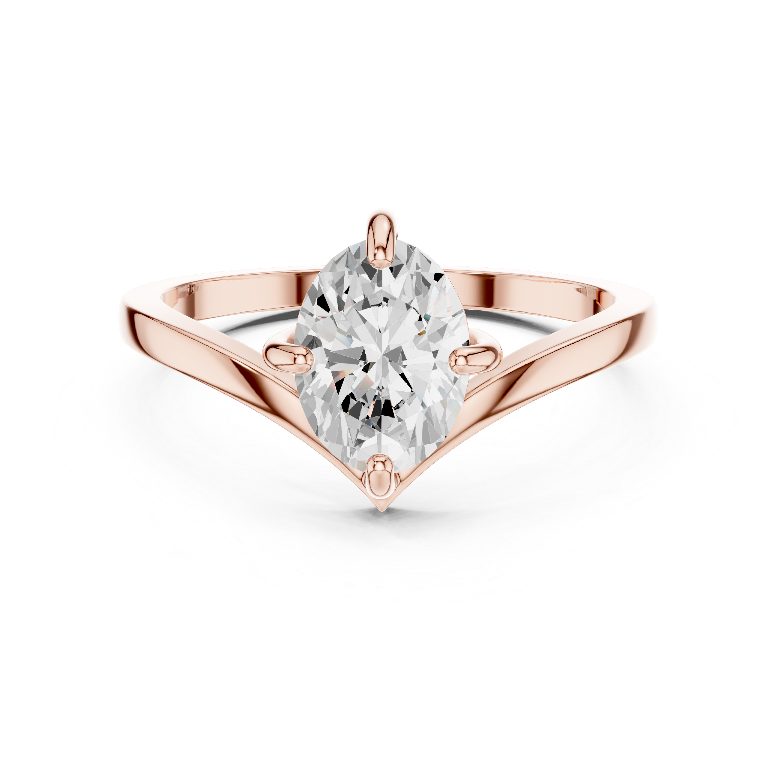 Gold Oval V Shank Solitaire Lab Grown Diamond Cyraelle Ring