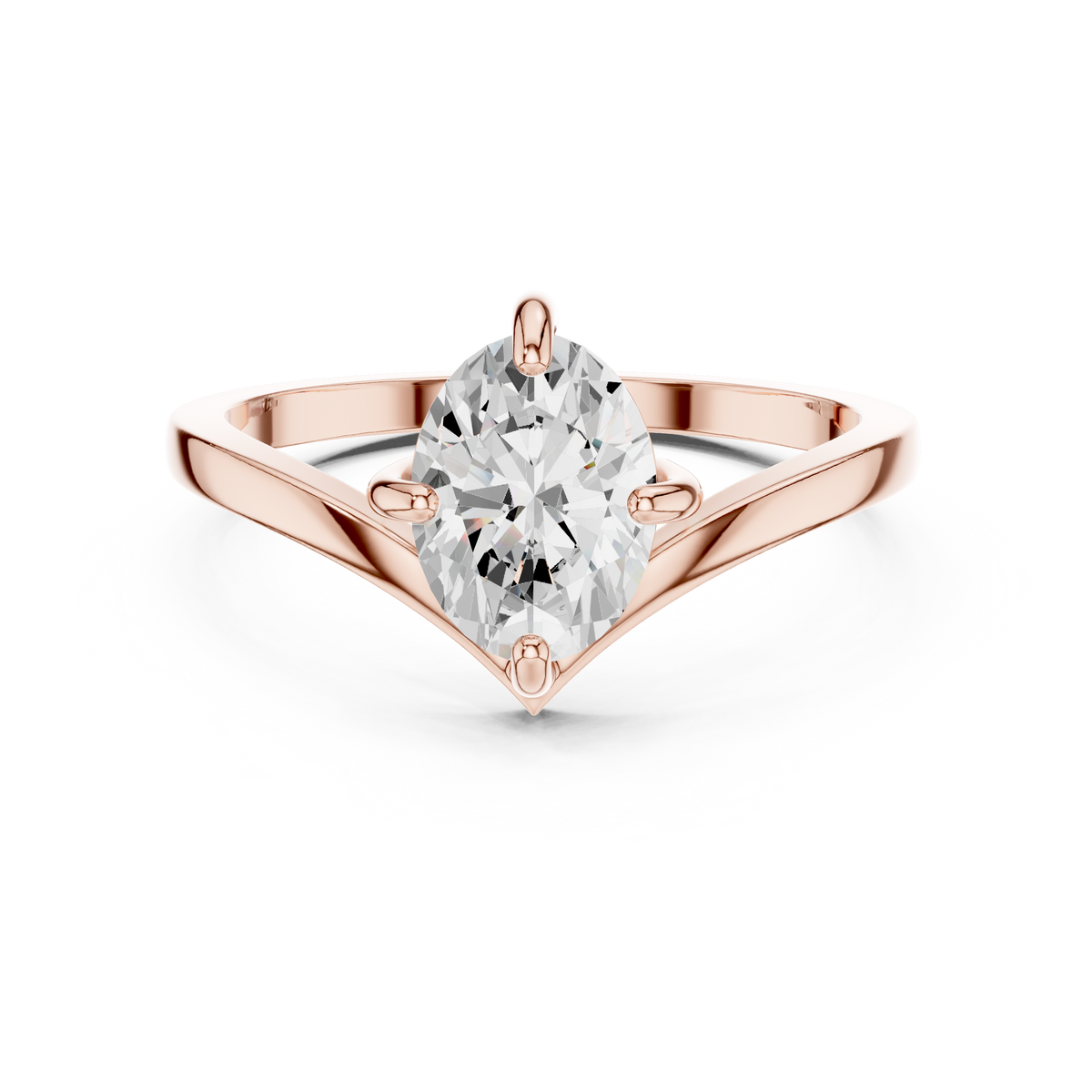 Gold Oval V Shank Solitaire Lab Grown Diamond Cyraelle Ring