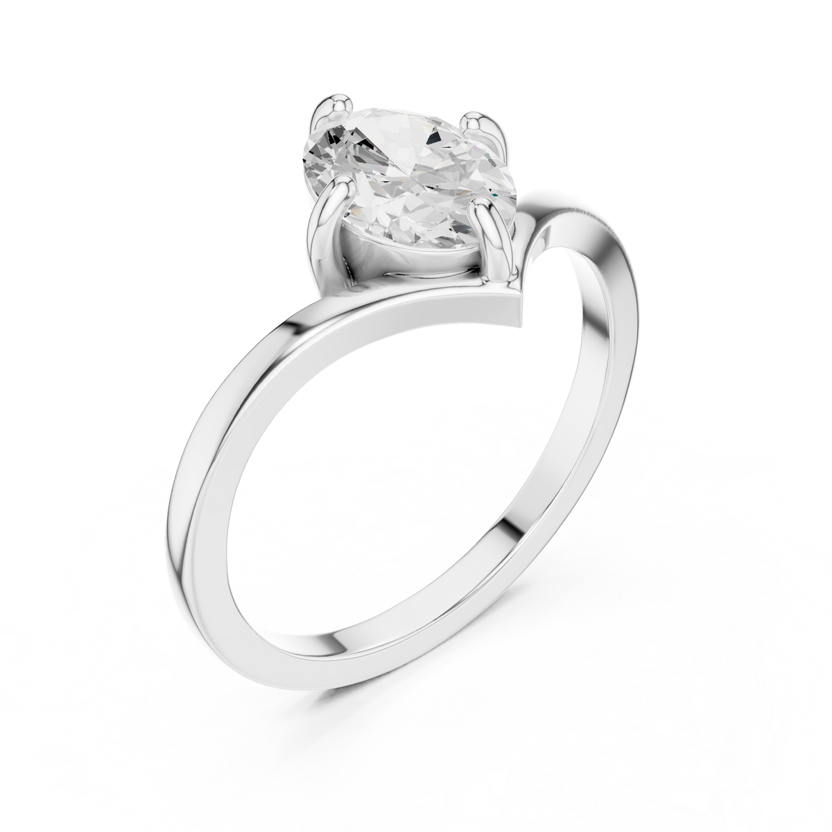 Gold Oval V Shank Solitaire Lab Grown Diamond Cyraelle Ring