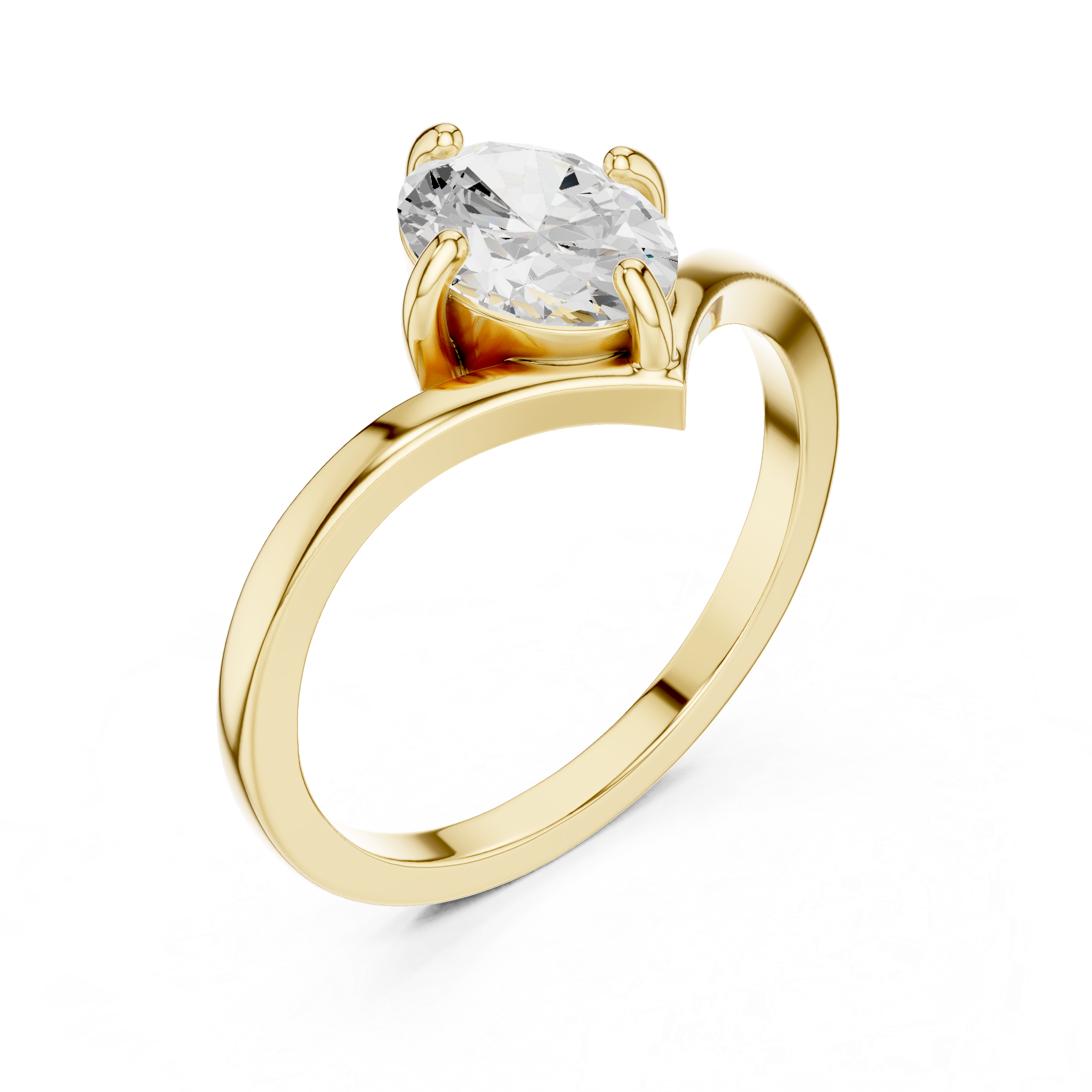 Gold Oval V Shank Solitaire Lab Grown Diamond Cyraelle Ring