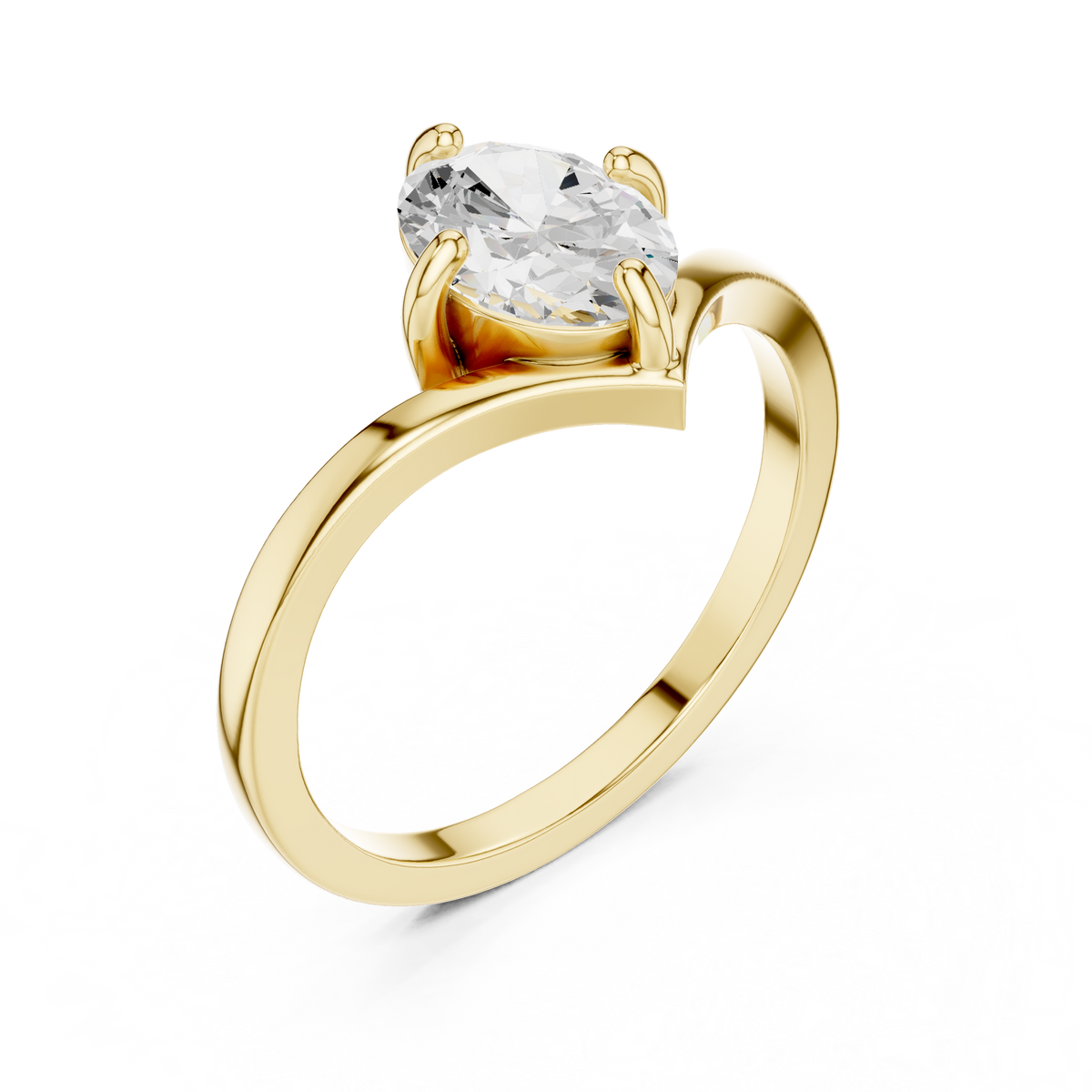 Gold Oval V Shank Solitaire Lab Grown Diamond Cyraelle Ring