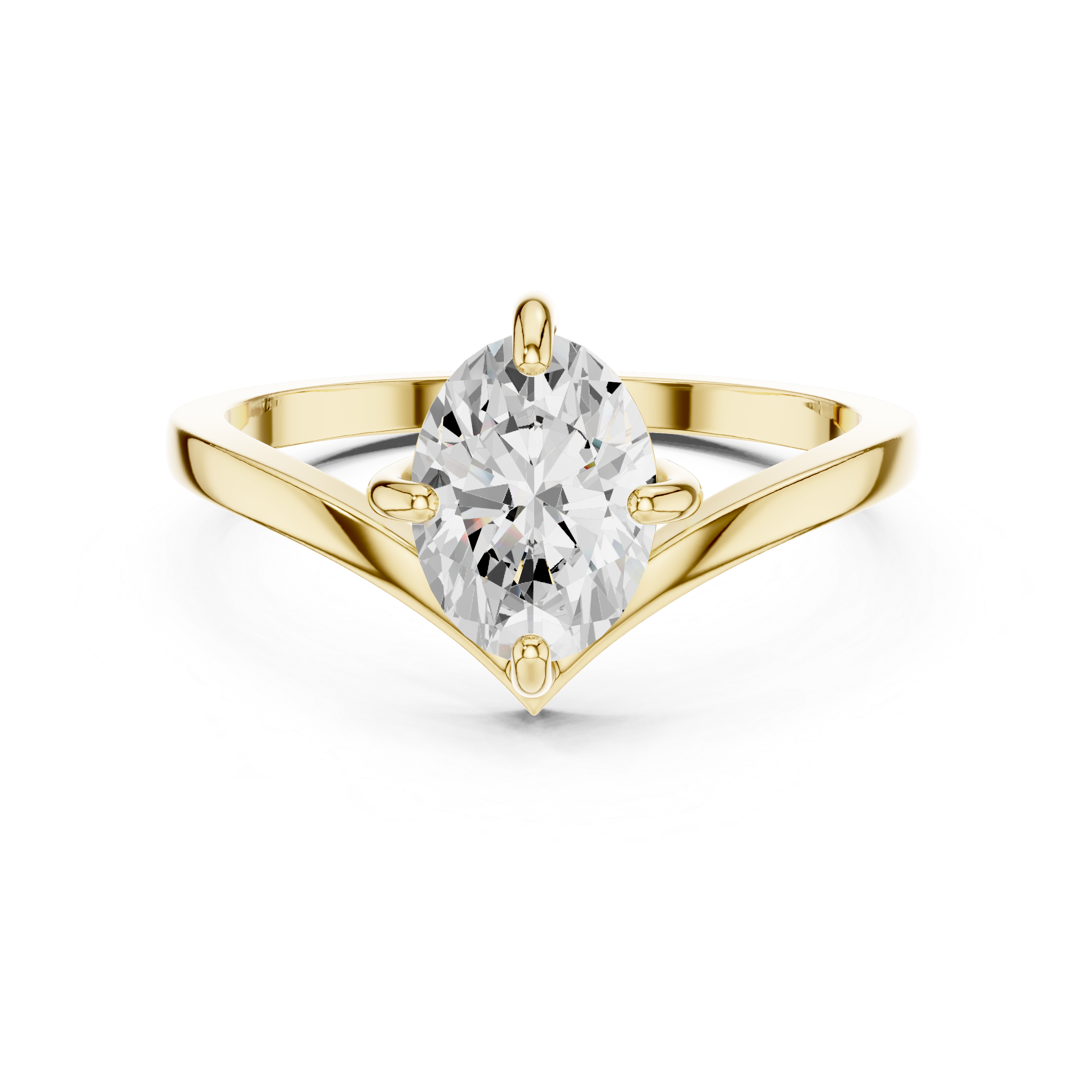 Gold Oval V Shank Solitaire Lab Grown Diamond Cyraelle Ring