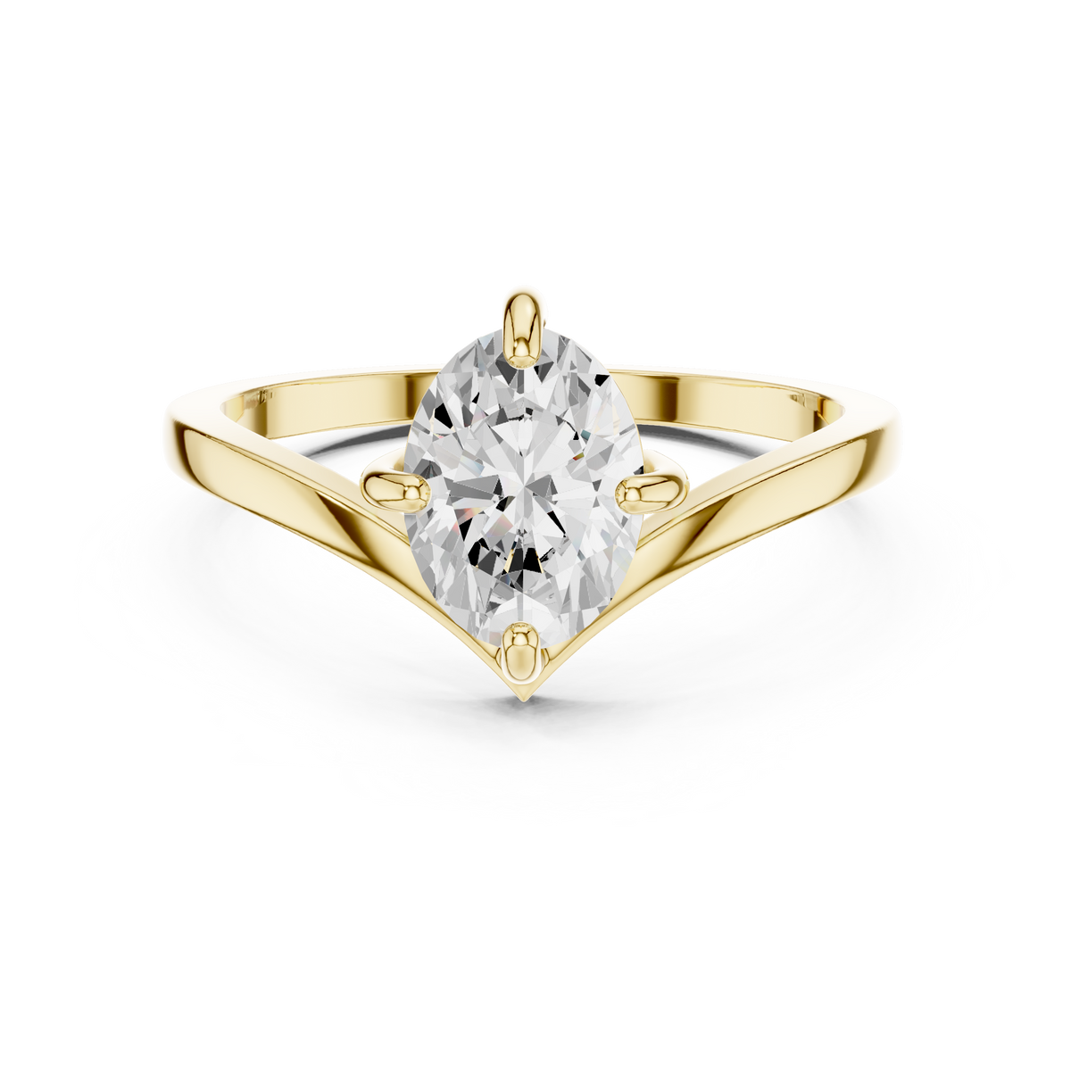 Gold Oval V Shank Solitaire Lab Grown Diamond Cyraelle Ring