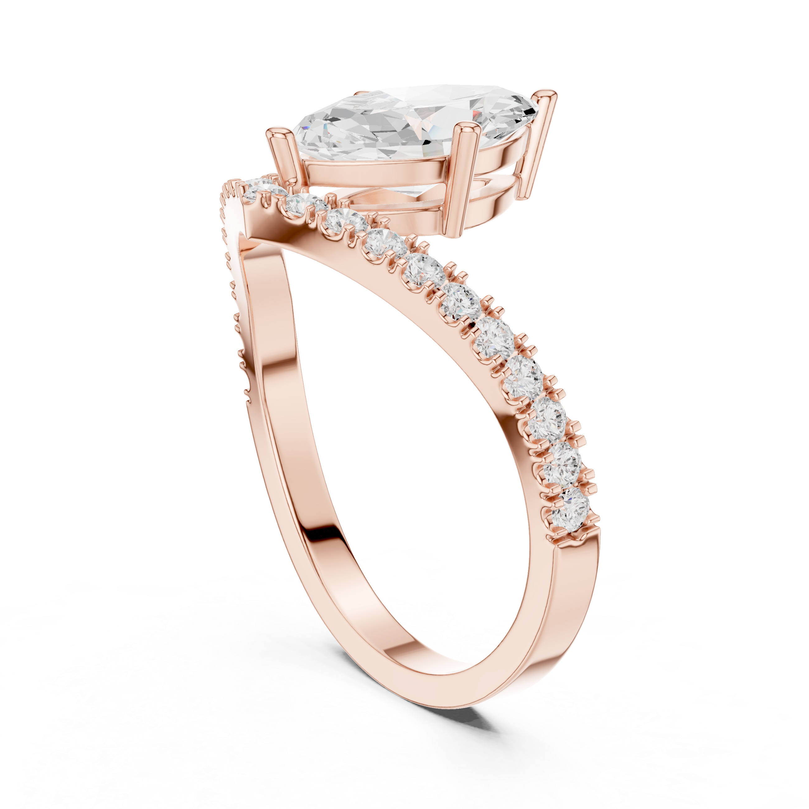 Gold 1Ct Pave Chevron Marquise Lab Grown Diamond Qirel Ring
