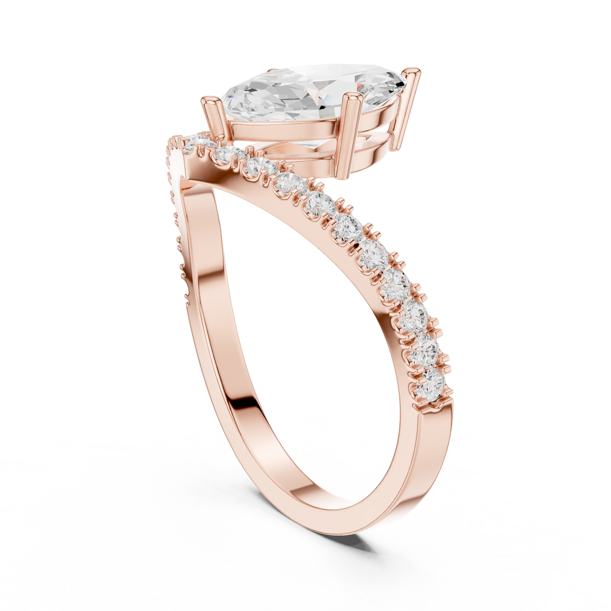 Gold 1Ct Pave Chevron Marquise Lab Grown Diamond Qirel Ring