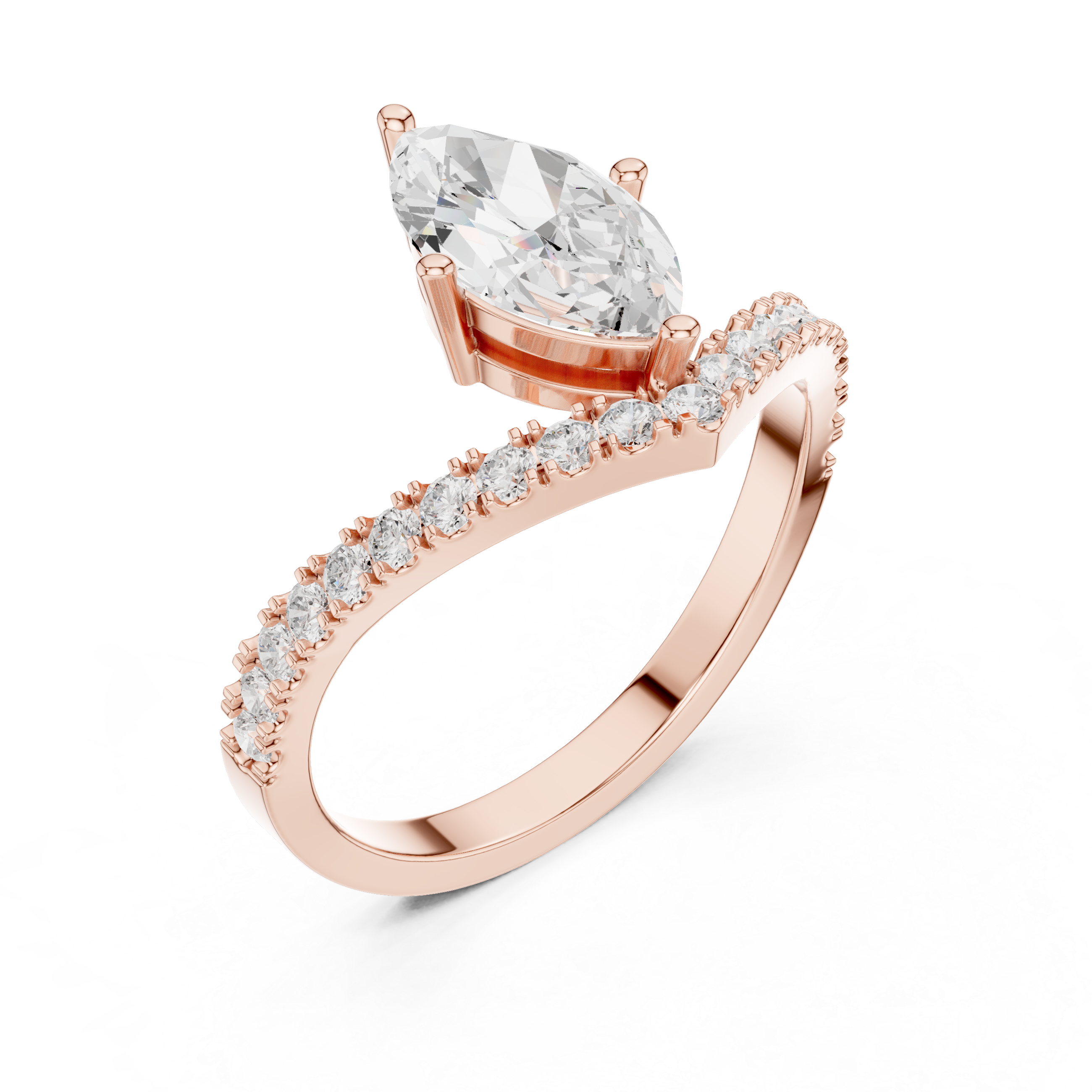 Gold 1Ct Pave Chevron Marquise Lab Grown Diamond Qirel Ring