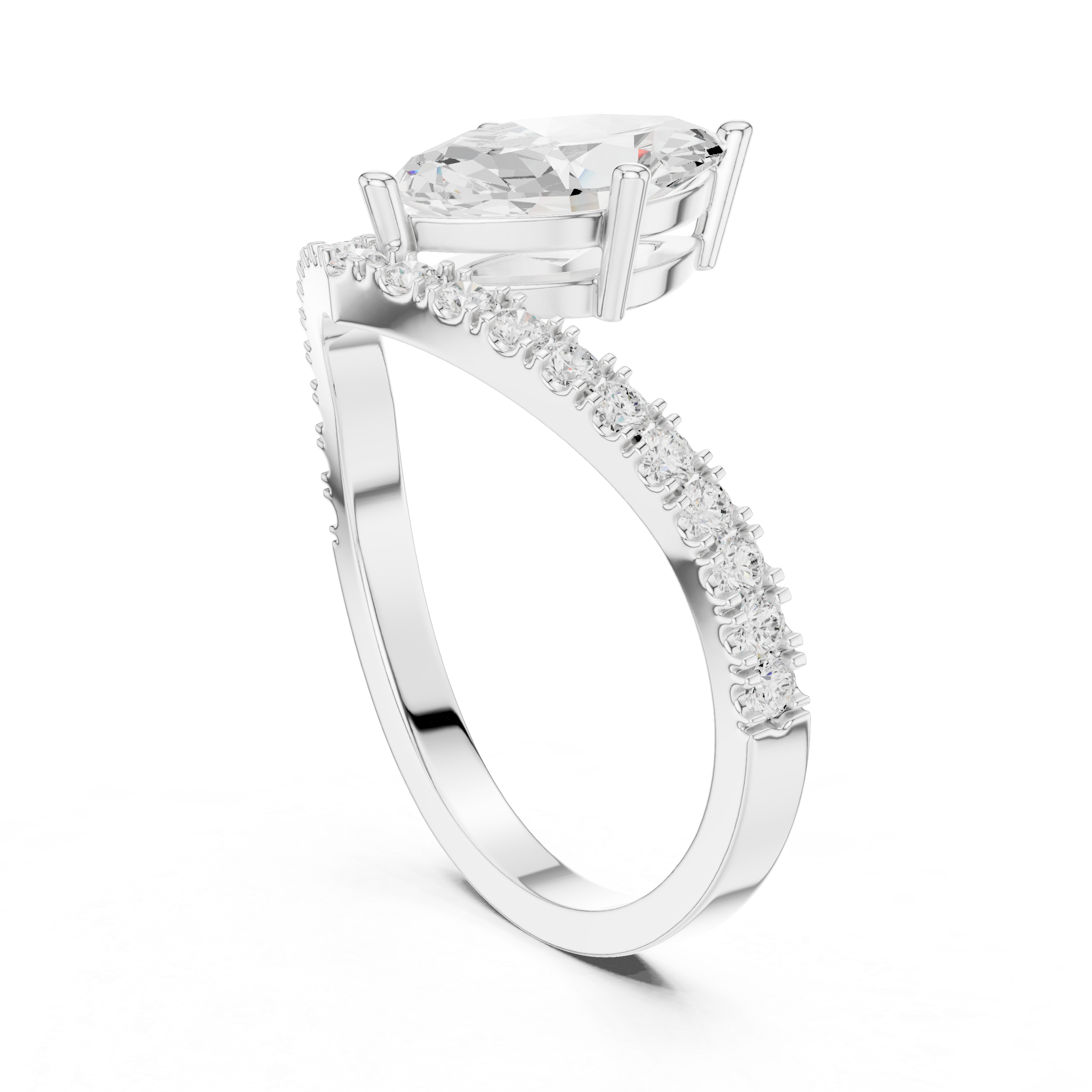Gold 1Ct Pave Chevron Marquise Lab Grown Diamond Qirel Ring