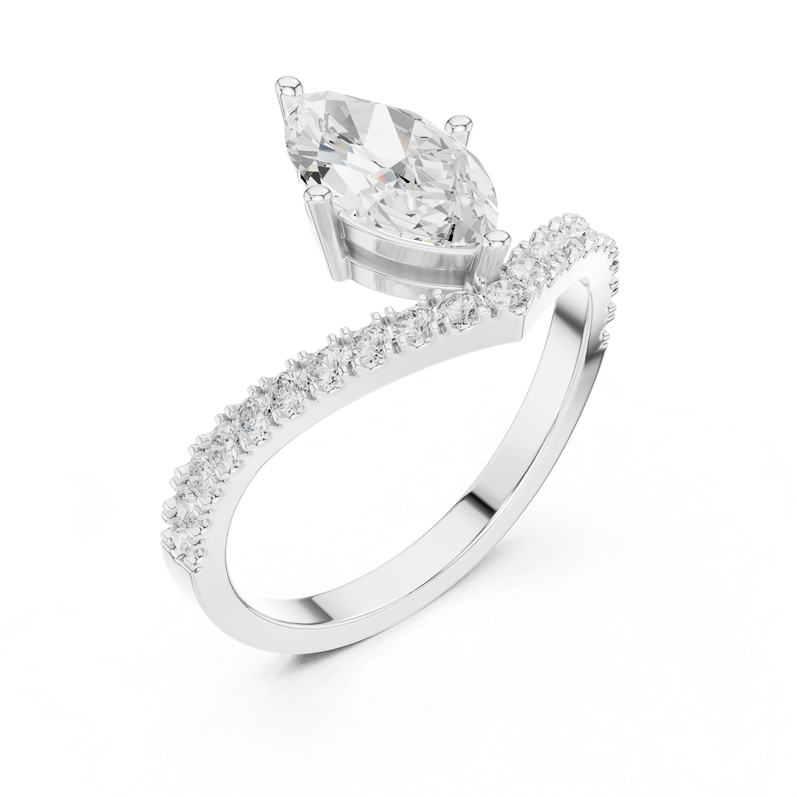 Gold 1Ct Pave Chevron Marquise Lab Grown Diamond Qirel Ring