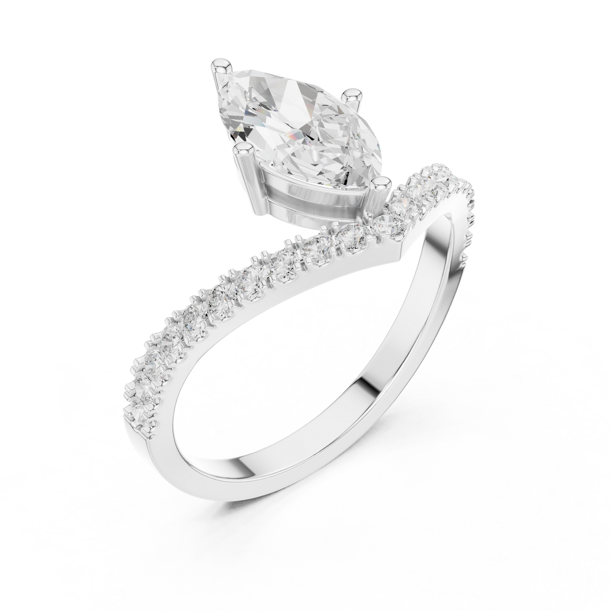 Gold 1Ct Pave Chevron Marquise Lab Grown Diamond Qirel Ring