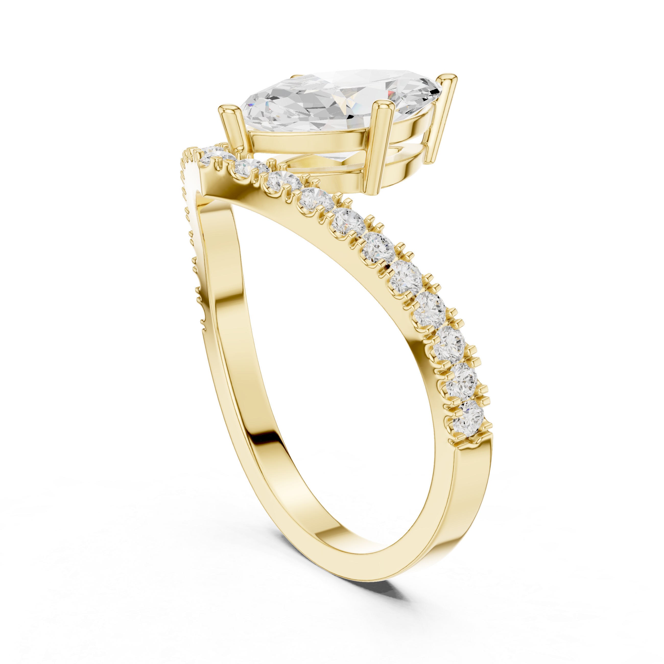 Gold 1Ct Pave Chevron Marquise Lab Grown Diamond Qirel Ring