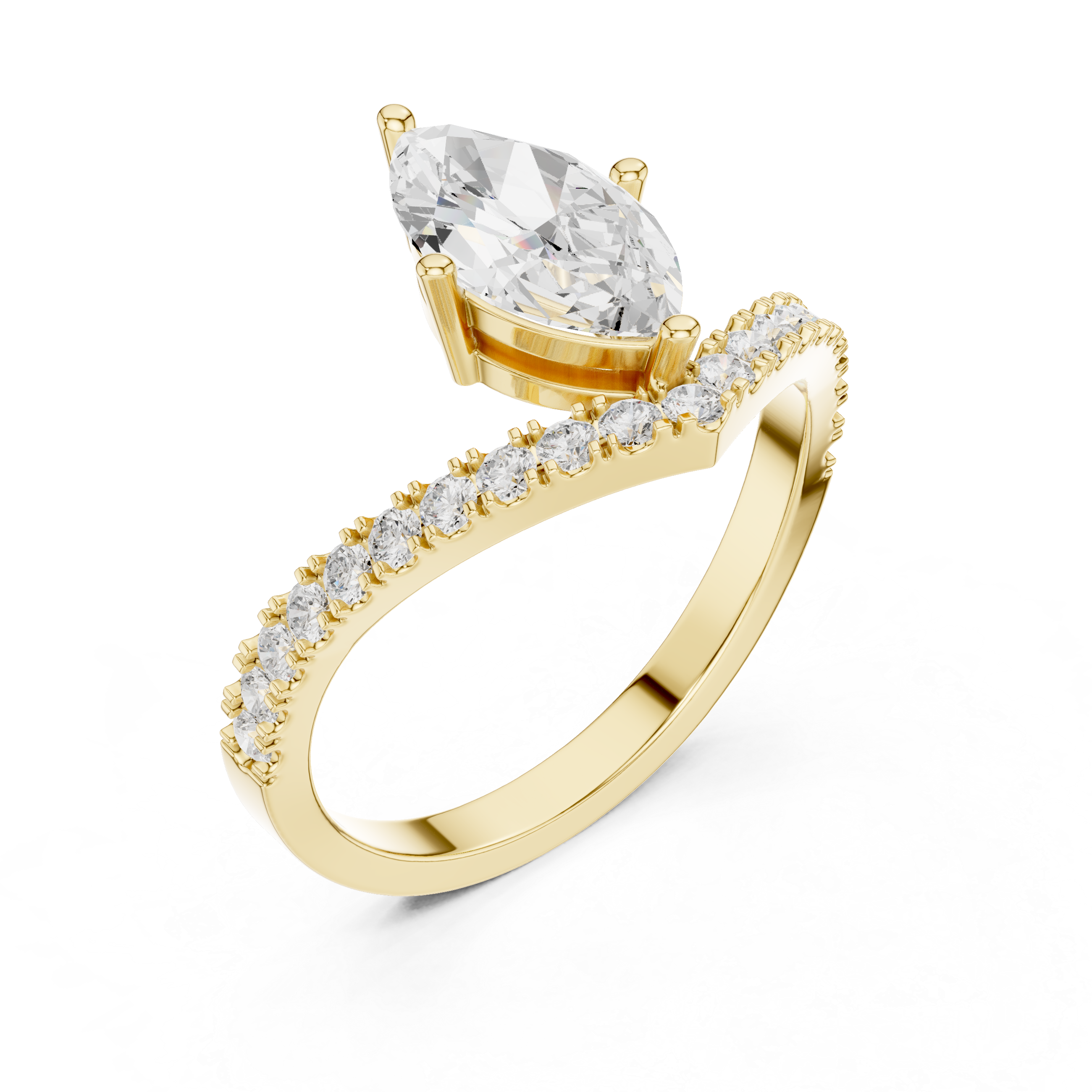 Gold 1Ct Pave Chevron Marquise Lab Grown Diamond Qirel Ring