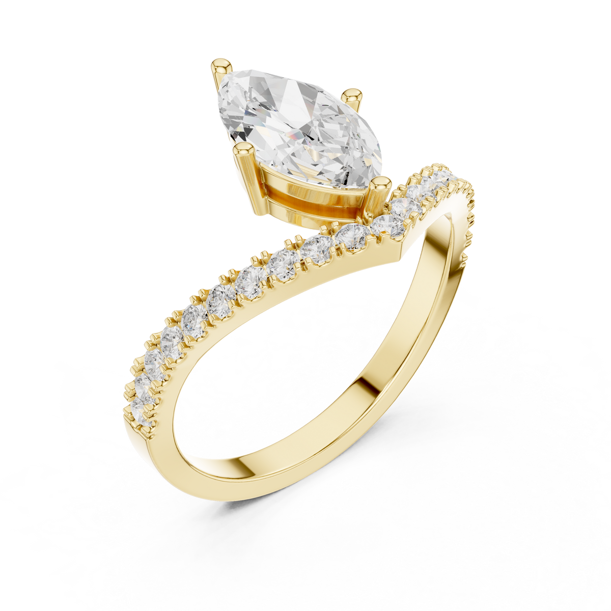 Gold 1Ct Pave Chevron Marquise Lab Grown Diamond Qirel Ring