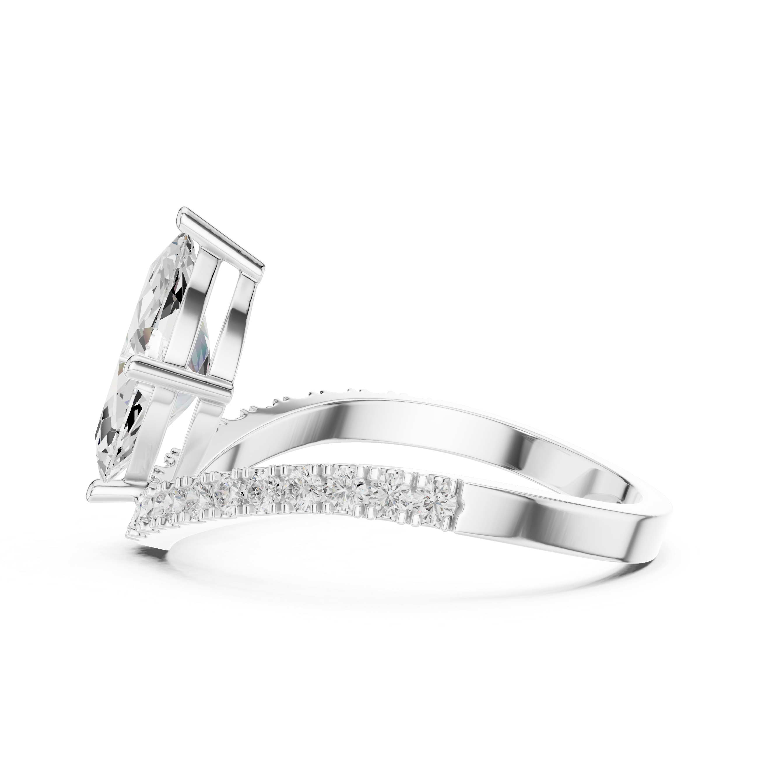 Gold 1Ct Pave Chevron Marquise Lab Grown Diamond Qirel Ring