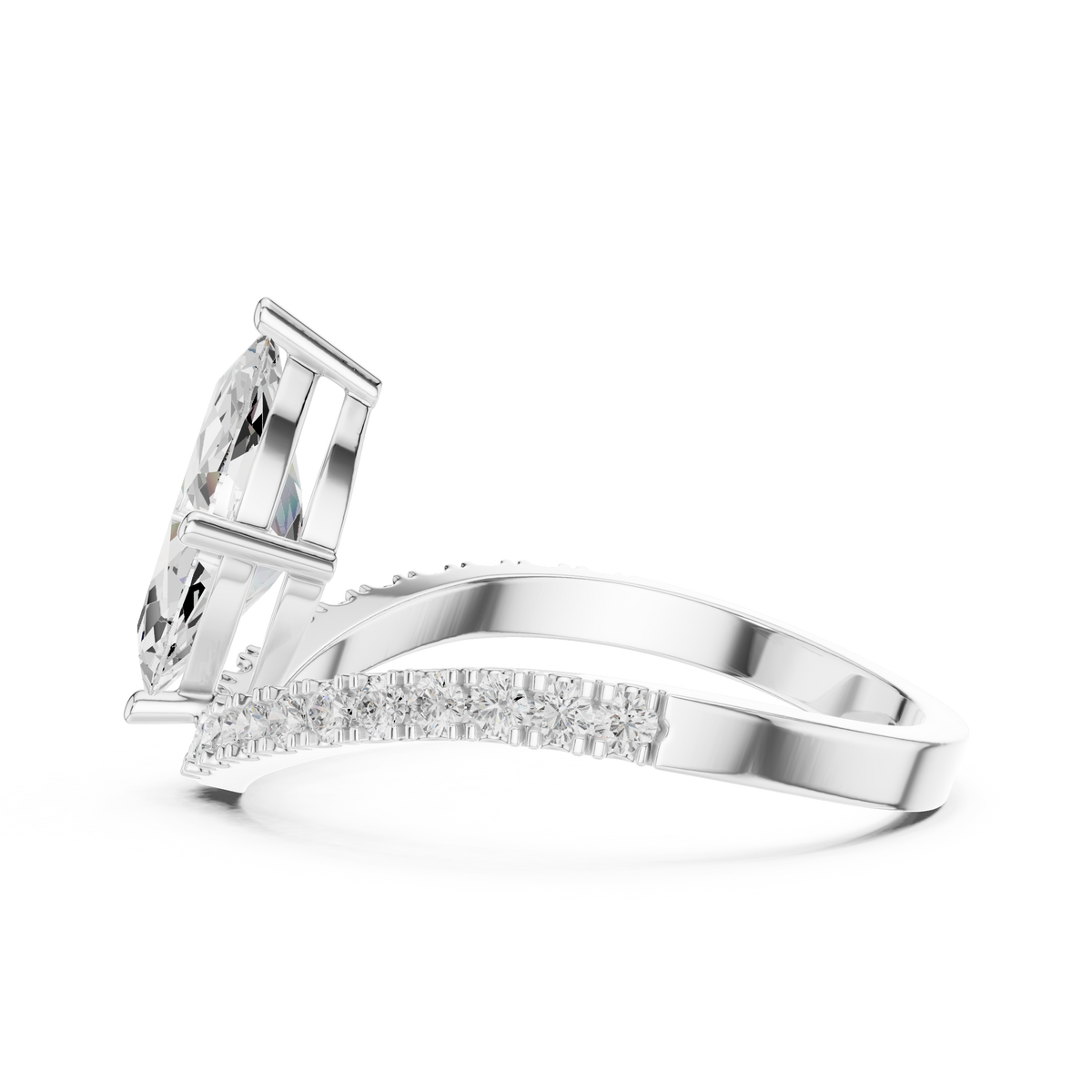 Gold 1Ct Pave Chevron Marquise Lab Grown Diamond Qirel Ring