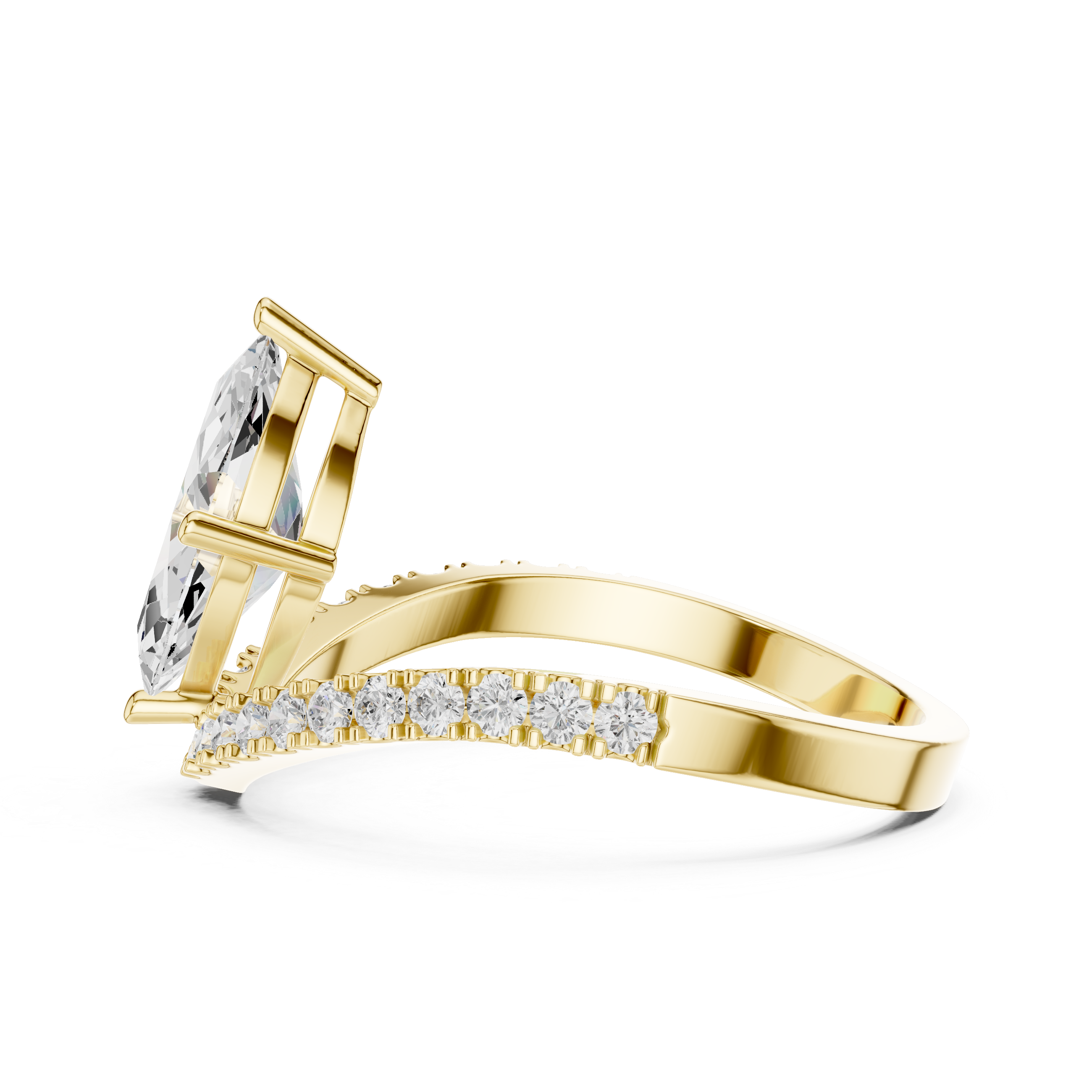Gold 1Ct Pave Chevron Marquise Lab Grown Diamond Qirel Ring