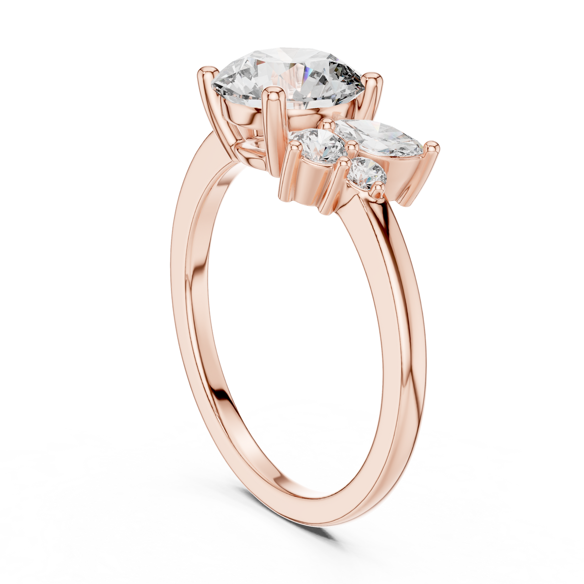 Gold 1Ct Solitaire Round Marquise Side Stone Lab Grown Diamond Nereida Ring