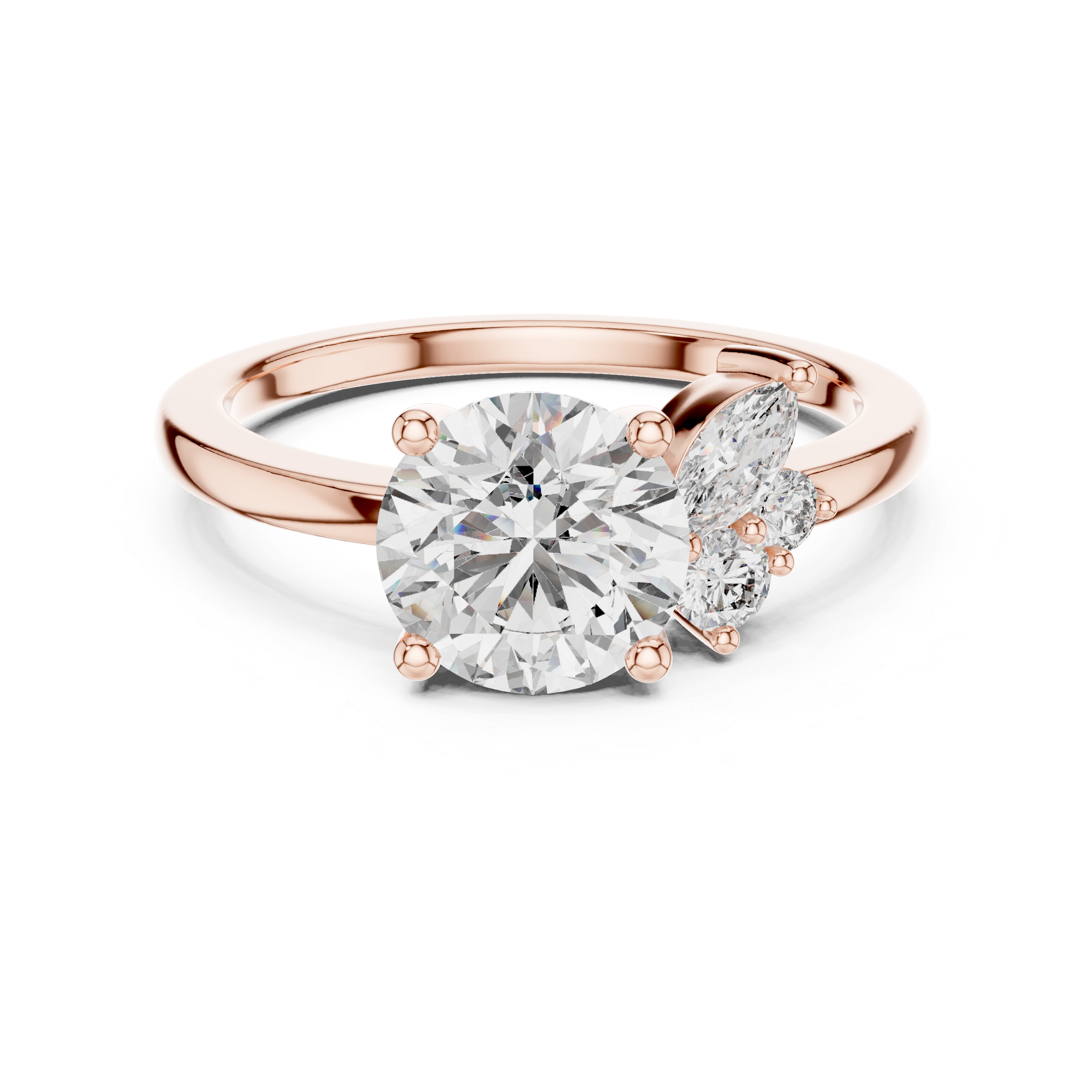 Gold 1Ct Solitaire Round Marquise Side Stone Lab Grown Diamond Nereida Ring