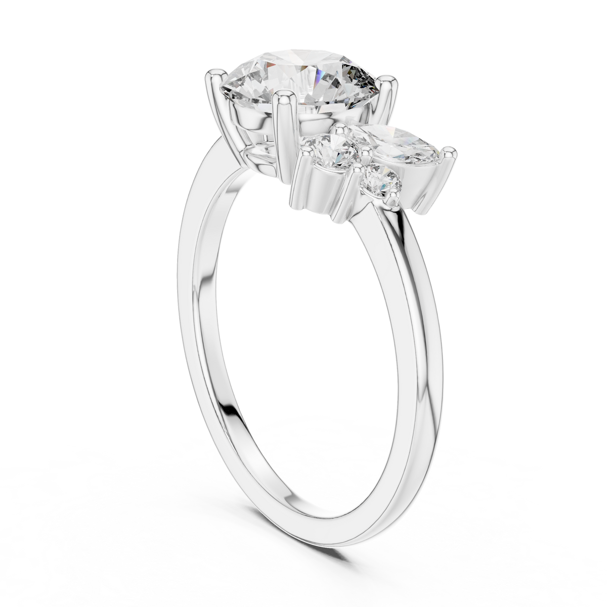 Gold 1Ct Solitaire Round Marquise Side Stone Lab Grown Diamond Nereida Ring