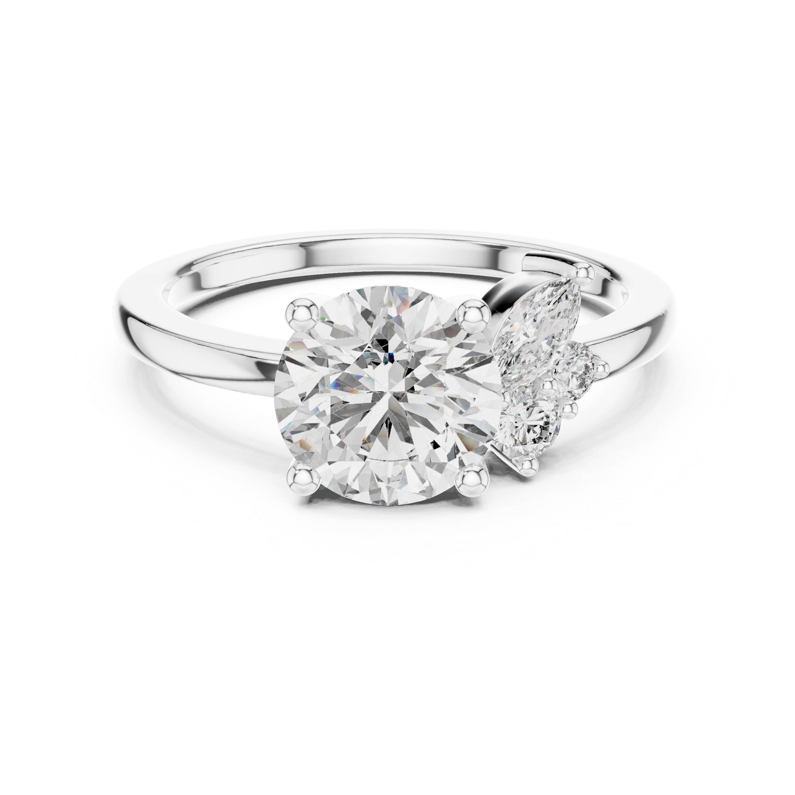 Gold 1Ct Solitaire Round Marquise Side Stone Lab Grown Diamond Nereida Ring