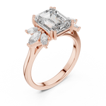 Gold 3Ct Solitaire Emerald Marquise Side Stone Lab Grown Diamond Erato Ring