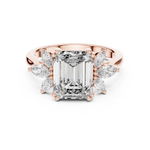 Gold 3Ct Solitaire Emerald Marquise Side Stone Lab Grown Diamond Erato Ring