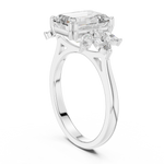 Gold 3Ct Solitaire Emerald Marquise Side Stone Lab Grown Diamond Erato Ring