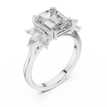 Gold 3Ct Solitaire Emerald Marquise Side Stone Lab Grown Diamond Erato Ring