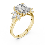 Gold 3Ct Solitaire Emerald Marquise Side Stone Lab Grown Diamond Erato Ring