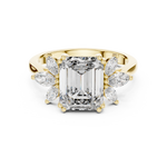 Gold 3Ct Solitaire Emerald Marquise Side Stone Lab Grown Diamond Erato Ring