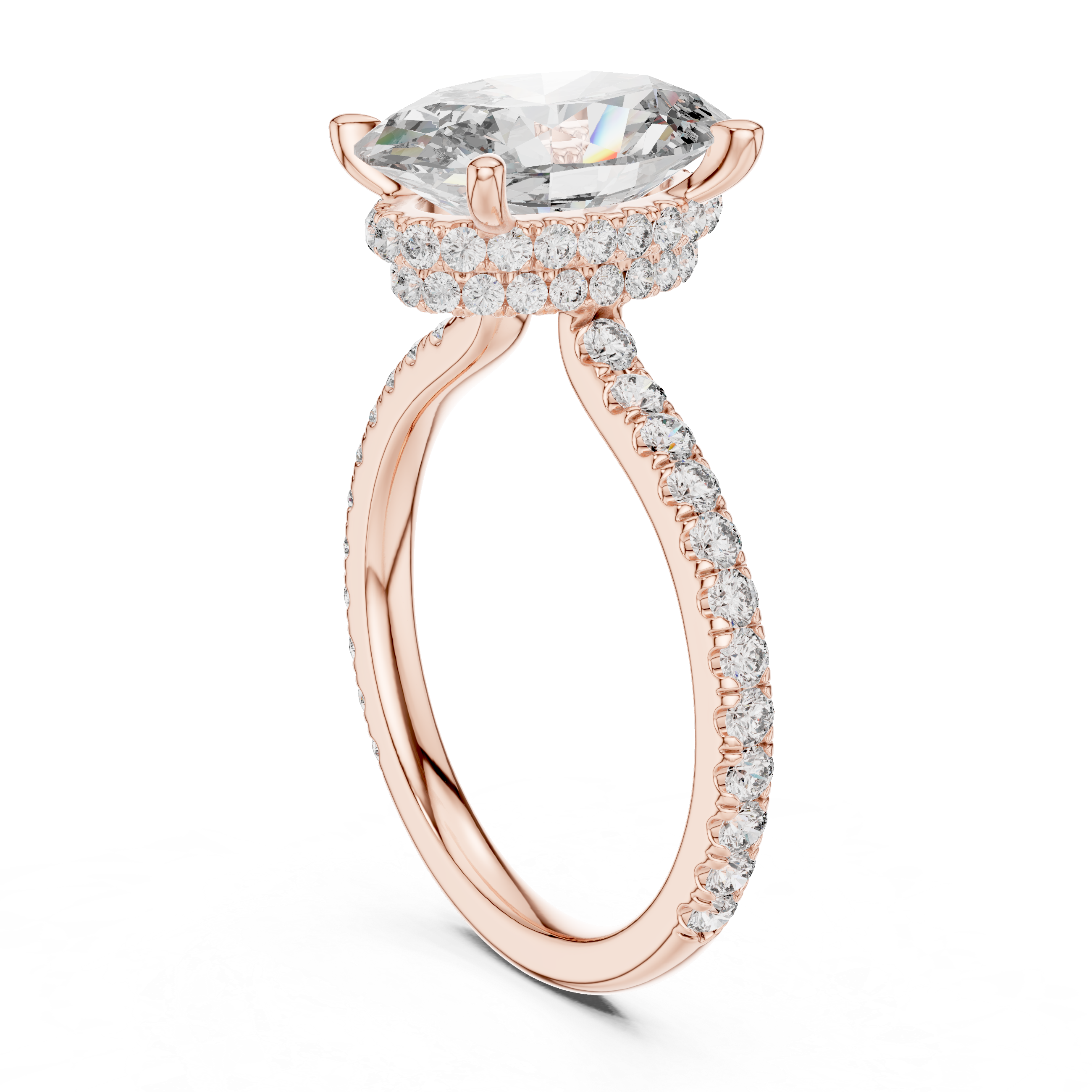Gold 3Ct Solitaire Pave Oval Lab Grown Diamond Tovia Ring