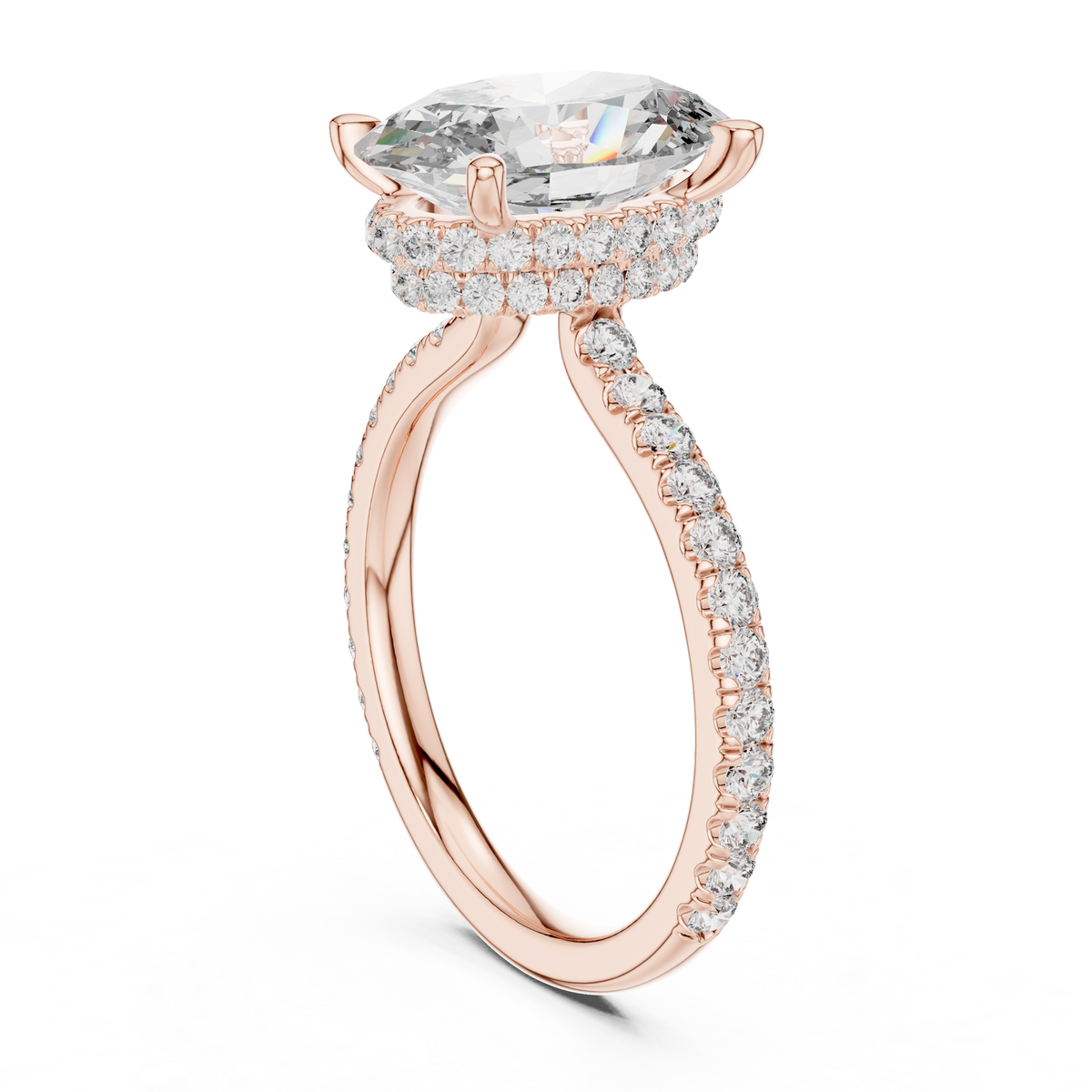 Gold 3Ct Solitaire Pave Oval Lab Grown Diamond Tovia Ring