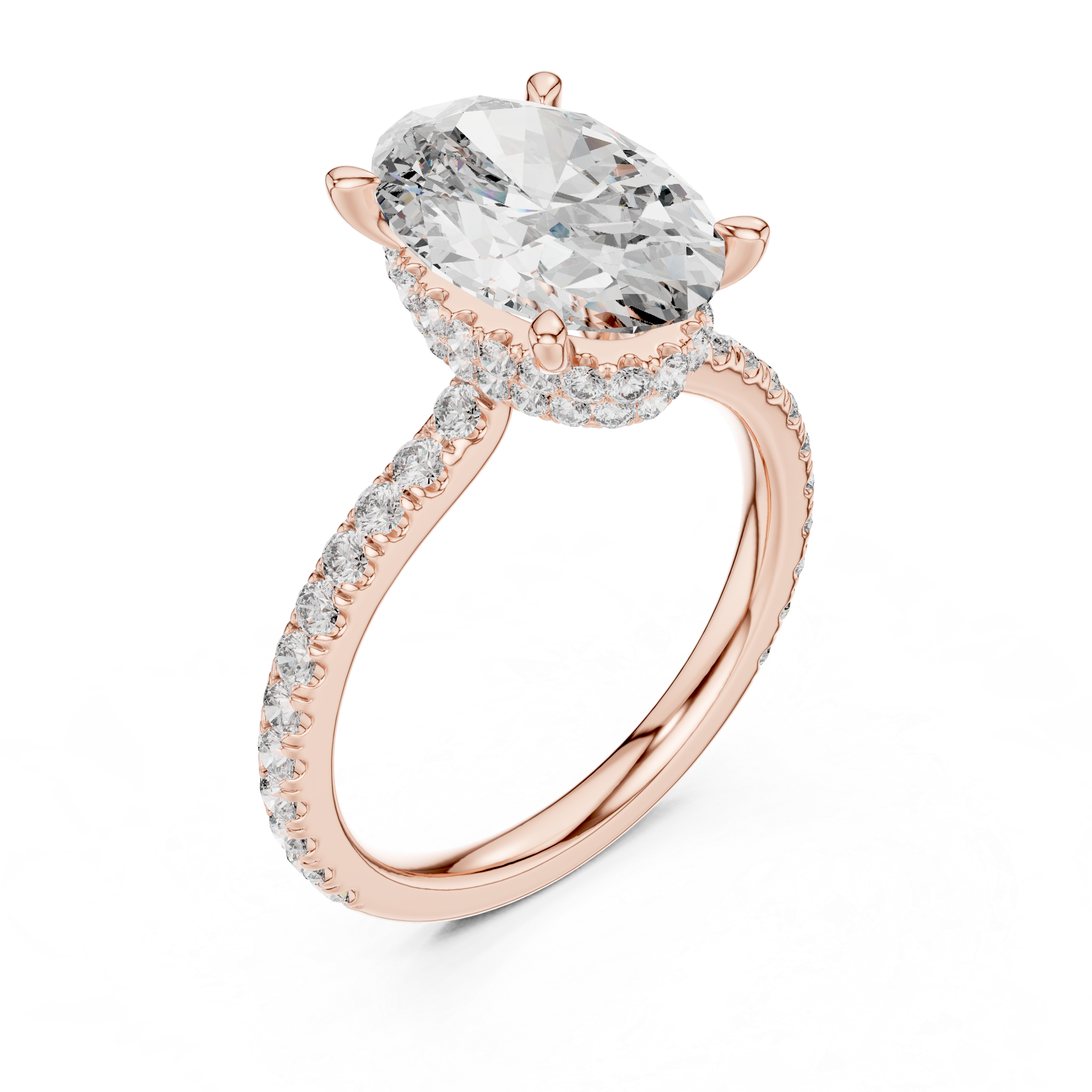 Gold 3Ct Solitaire Pave Oval Lab Grown Diamond Tovia Ring