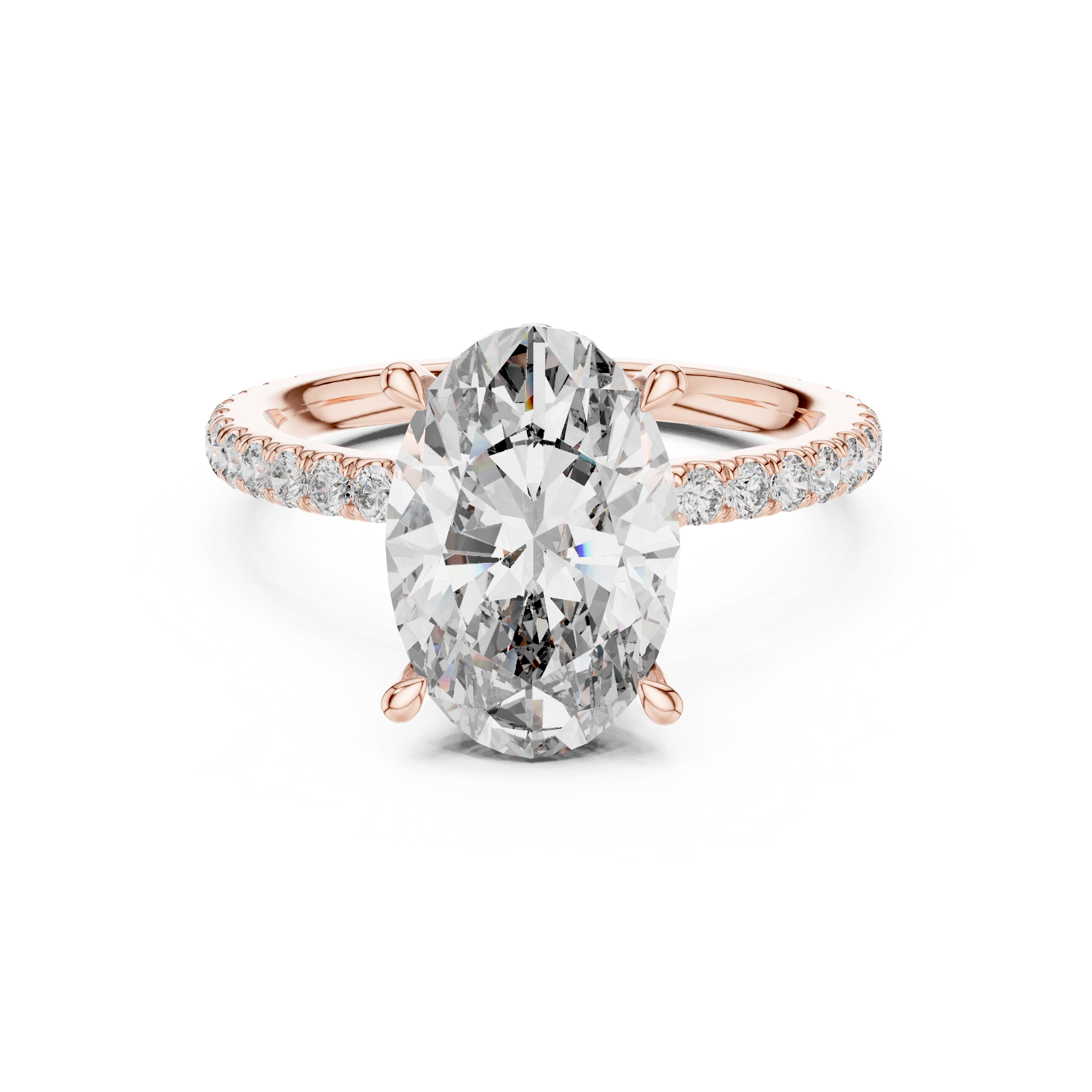 Gold 3Ct Solitaire Pave Oval Lab Grown Diamond Tovia Ring