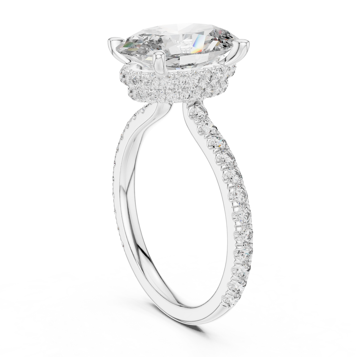 Gold 3Ct Solitaire Pave Oval Lab Grown Diamond Tovia Ring