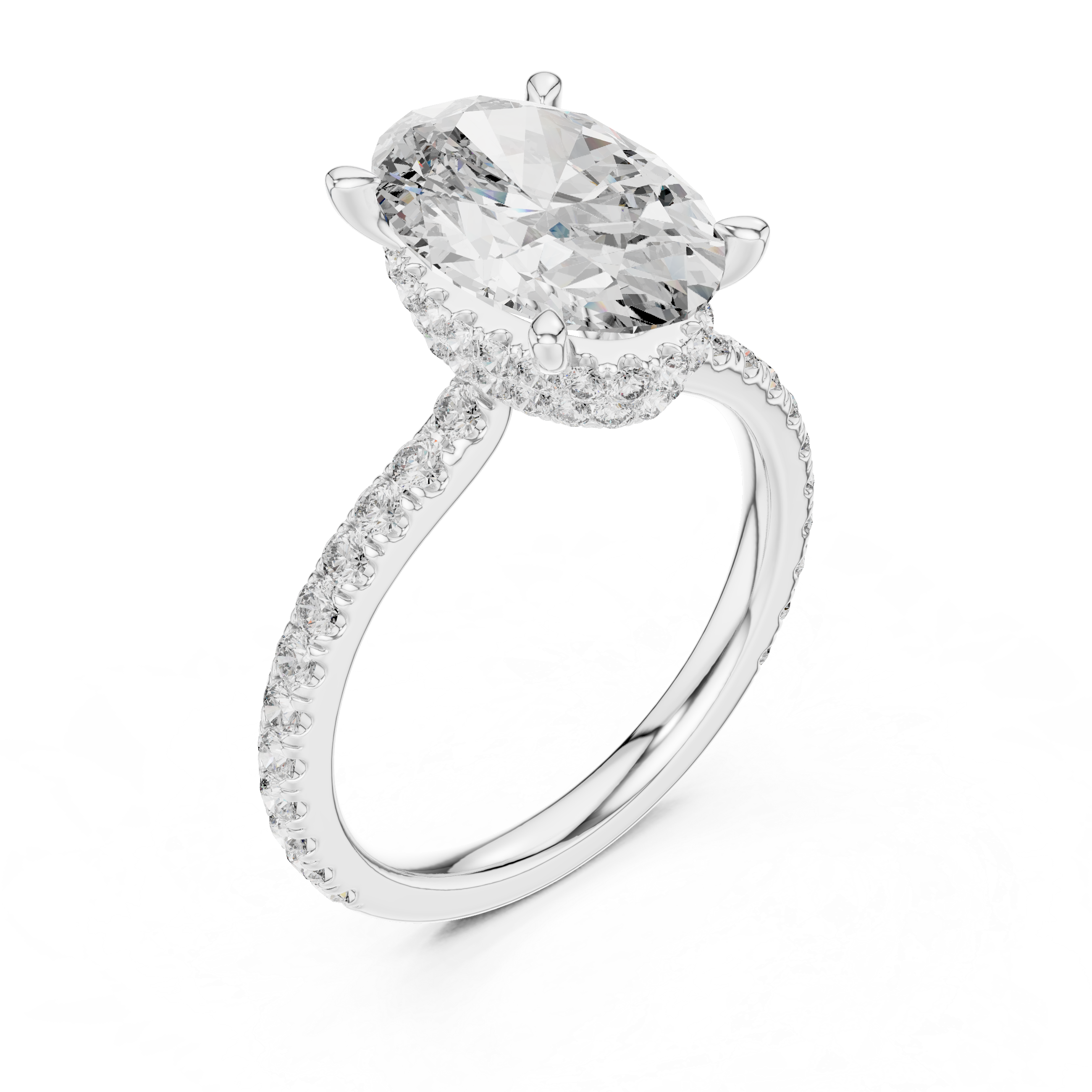 Gold 3Ct Solitaire Pave Oval Lab Grown Diamond Tovia Ring
