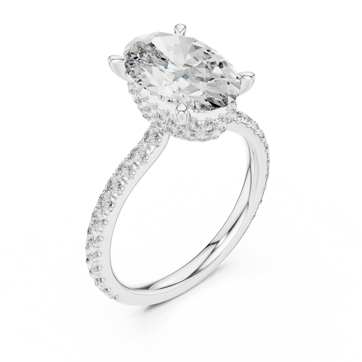 Gold 3Ct Solitaire Pave Oval Lab Grown Diamond Tovia Ring