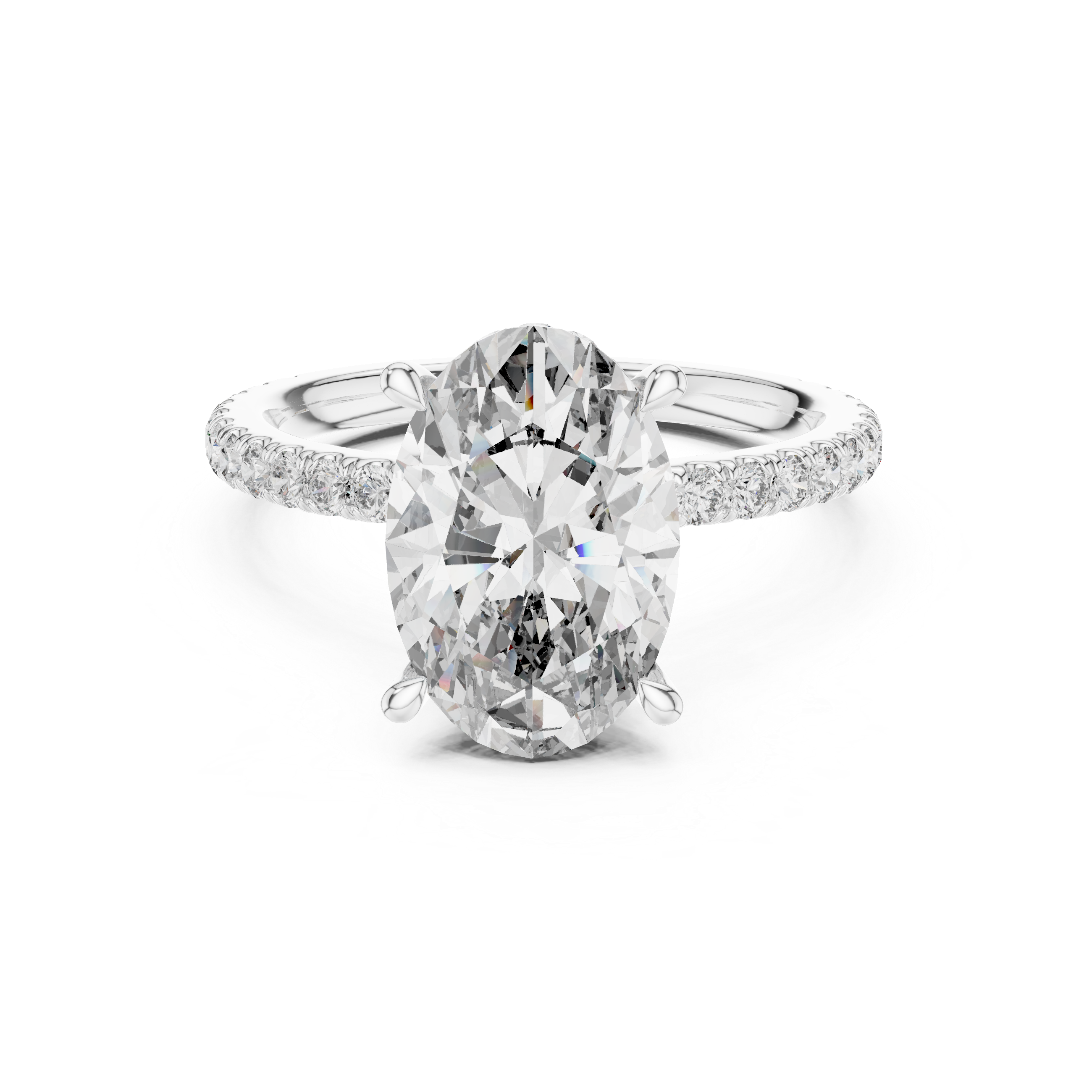 Gold 3Ct Solitaire Pave Oval Lab Grown Diamond Tovia Ring