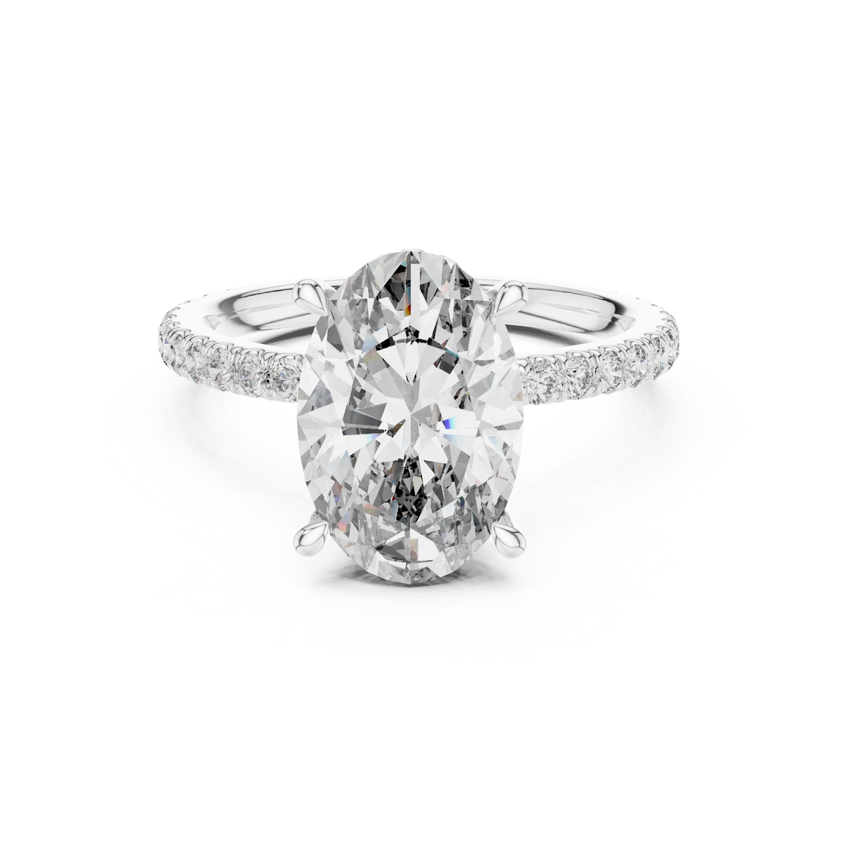 Gold 3Ct Solitaire Pave Oval Lab Grown Diamond Tovia Ring