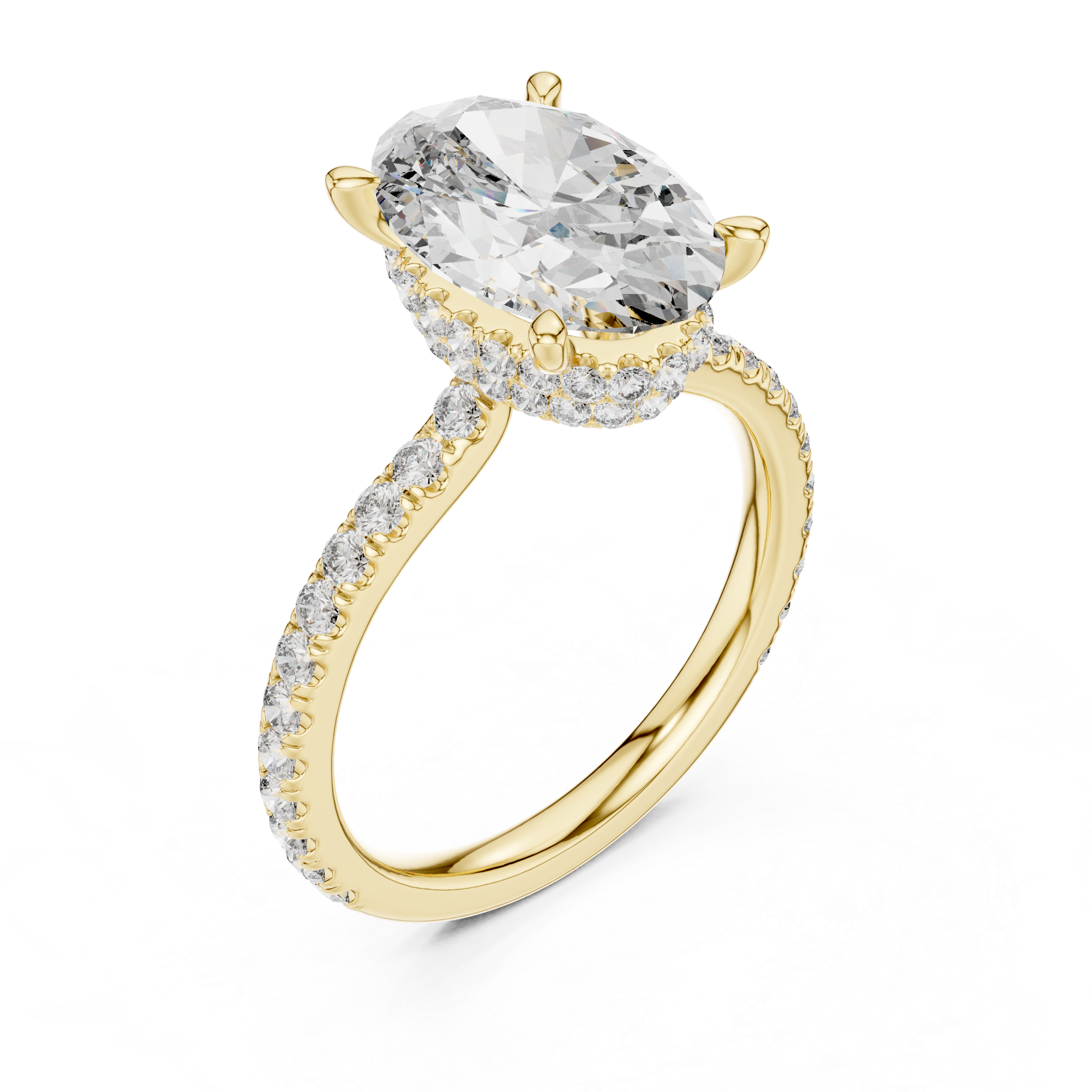 Gold 3Ct Solitaire Pave Oval Lab Grown Diamond Tovia Ring