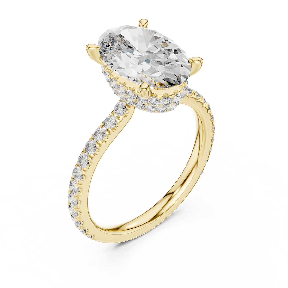 Gold 3Ct Solitaire Pave Oval Lab Grown Diamond Tovia Ring