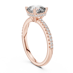 Gold 2Ct Solitaire Pave Cushion Lab Grown Diamond Halix Ring
