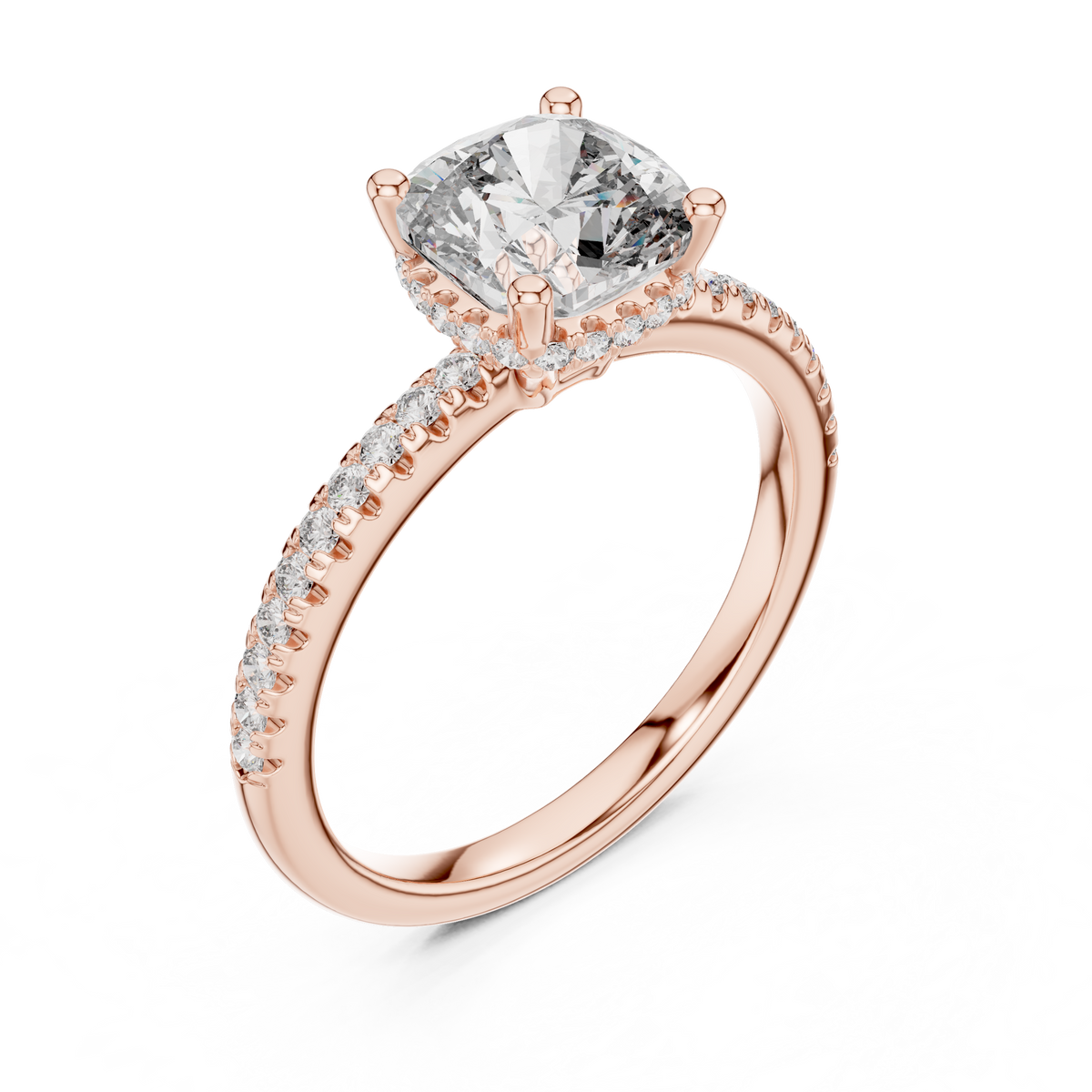 Gold 2Ct Solitaire Pave Cushion Lab Grown Diamond Halix Ring