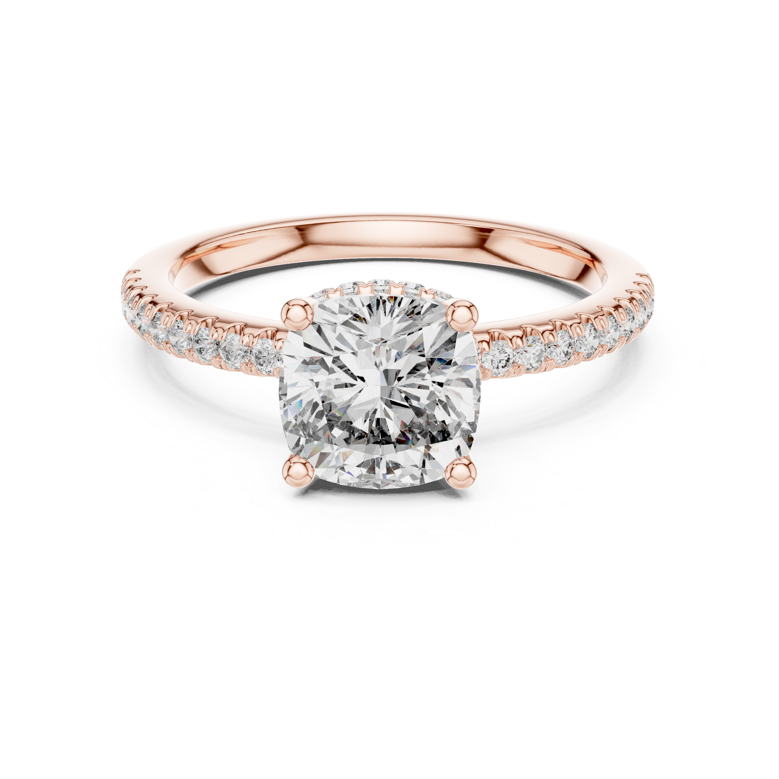 Gold 2Ct Solitaire Pave Cushion Lab Grown Diamond Halix Ring