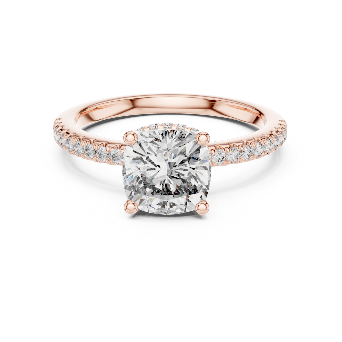 Gold 2Ct Solitaire Pave Cushion Lab Grown Diamond Halix Ring