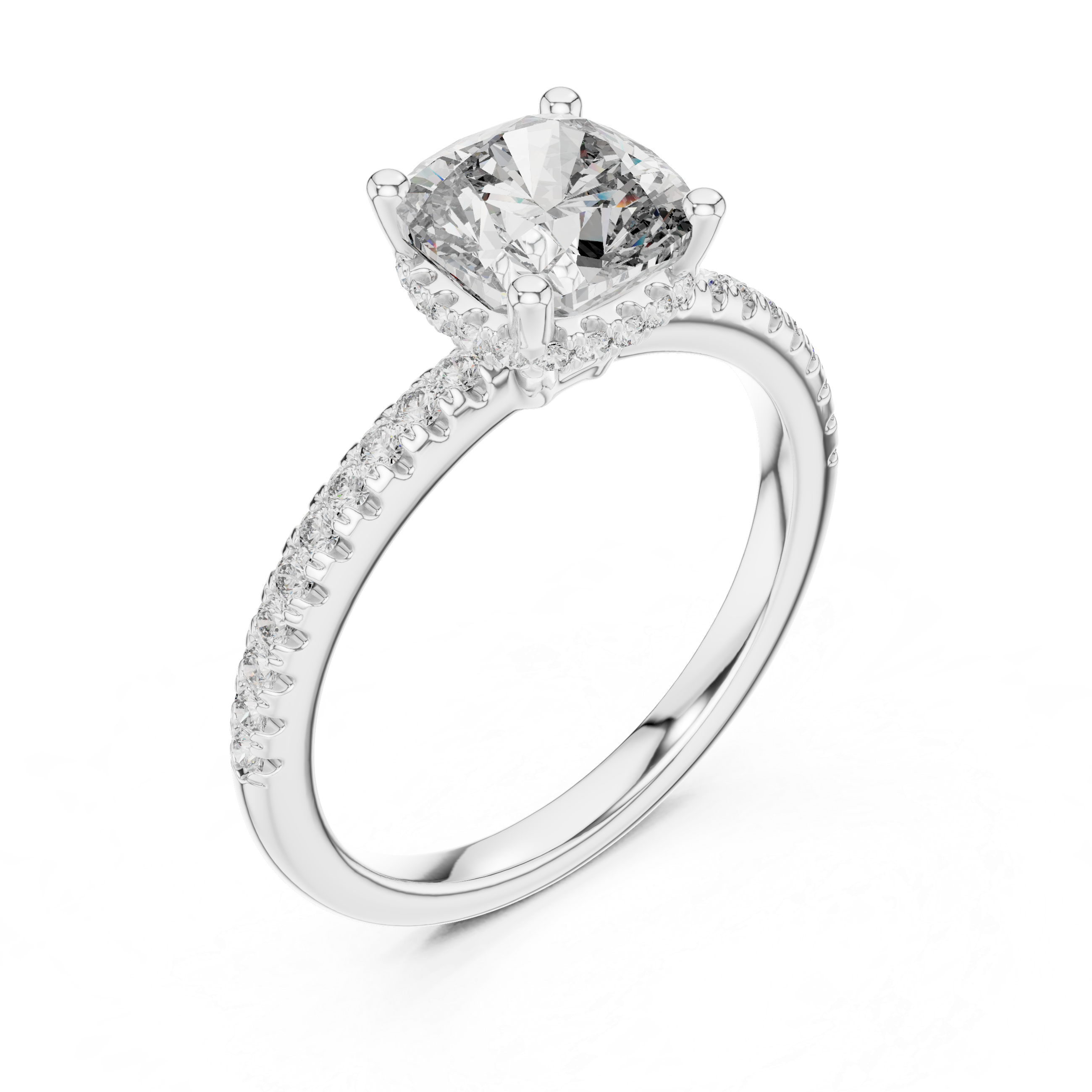 Gold 2Ct Solitaire Pave Cushion Lab Grown Diamond Halix Ring